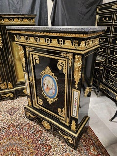 Befort Jeune French Black Cabinet Napoleon III Sèvres Porcelain Gilt Bronze 19th