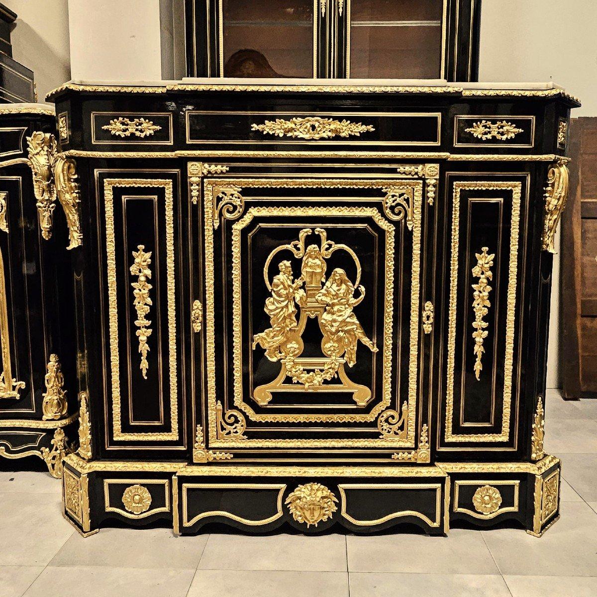 Befort Jeune Napoleon III French Black Gold Bronze Marble Cabinet 19th Cent 4