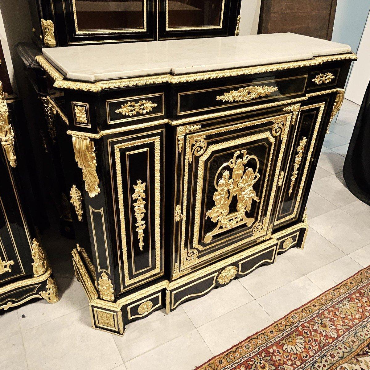 Befort Jeune Napoleon III French Black Gold Bronze Marble Cabinet 19th Cent 6