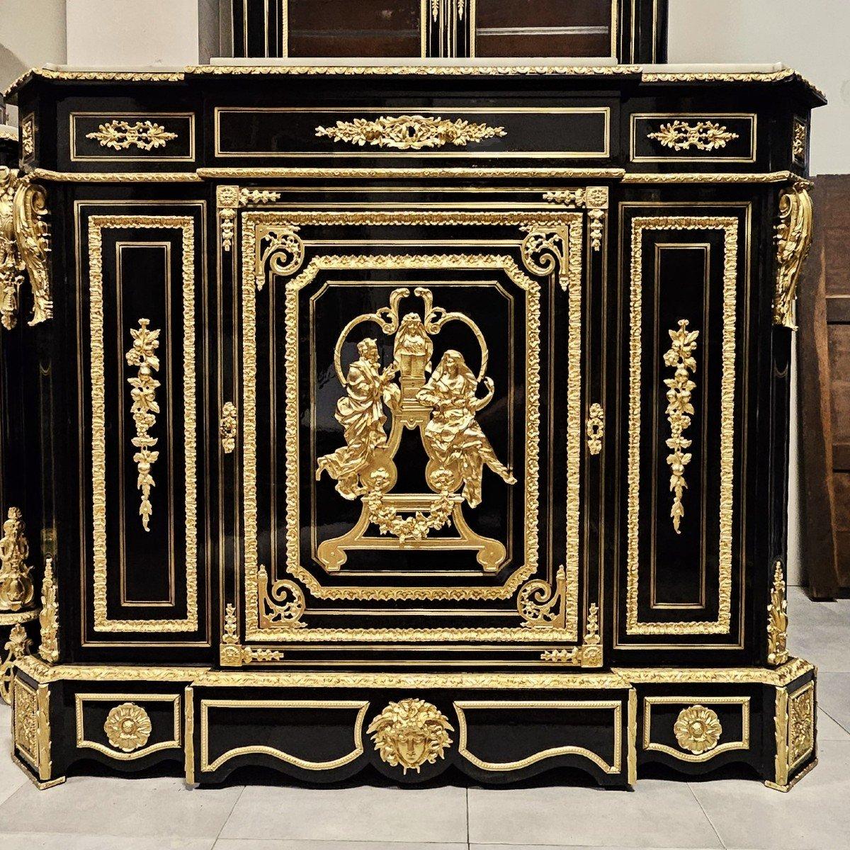 Befort Jeune Napoleon III French Black Gold Bronze Marble Cabinet 19th Cent 7