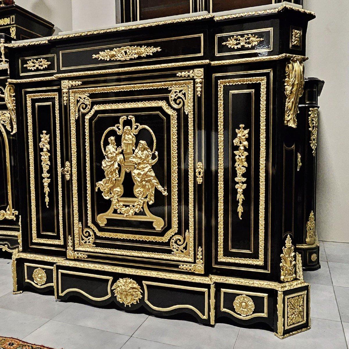Gilt Befort Jeune Napoleon III French Black Gold Bronze Marble Cabinet 19th Cent