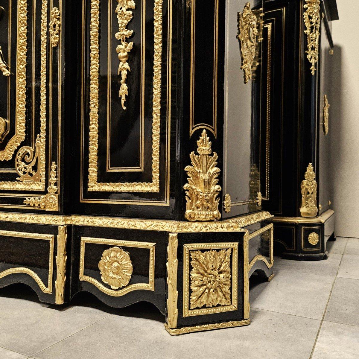 Mid-19th Century Befort Jeune Napoleon III French Black Gold Bronze Marble Cabinet 19th Cent