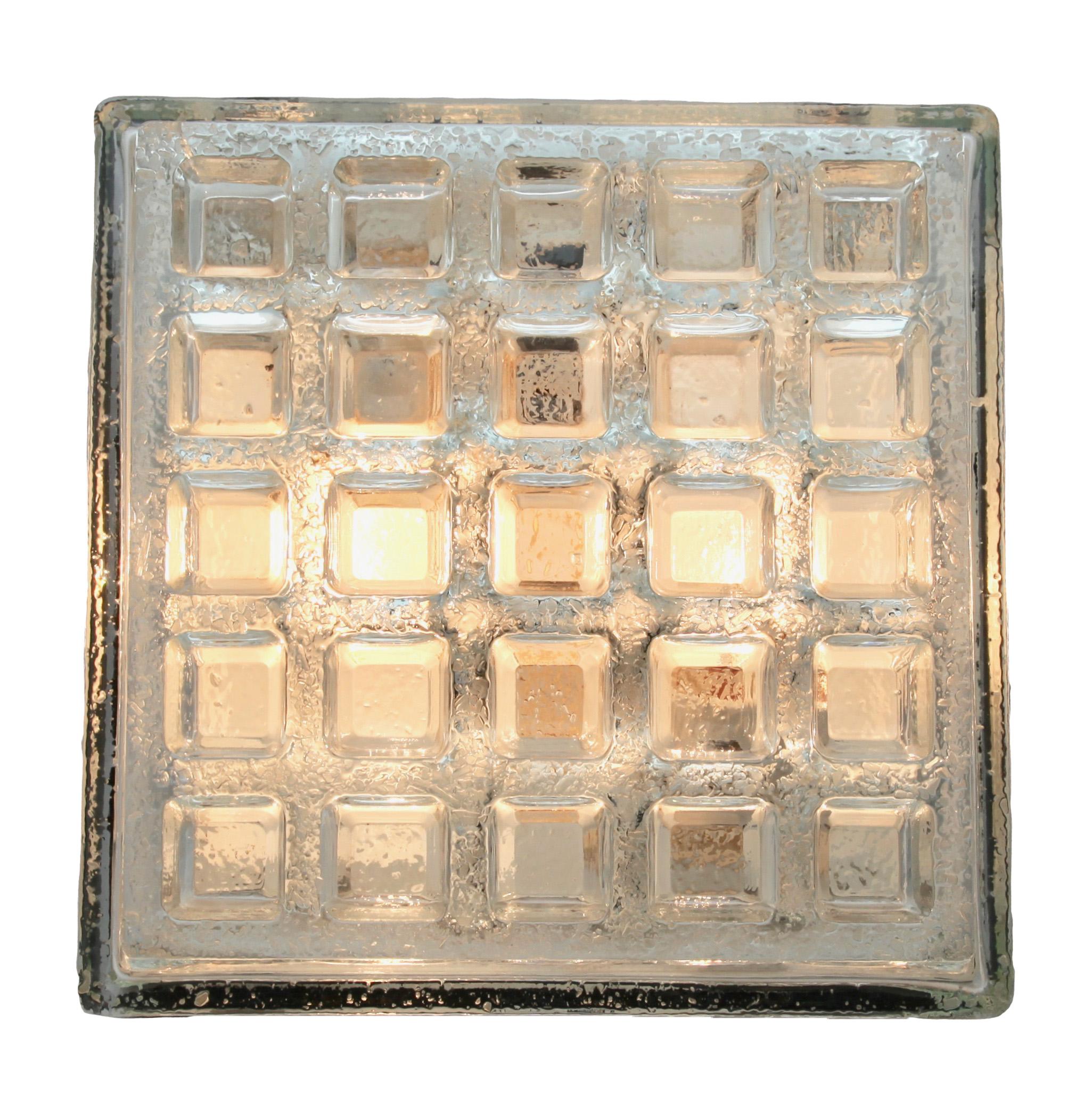 German BEGA, Pair of Two Square Flush Mounting Lights in Textured Glass, 1970s