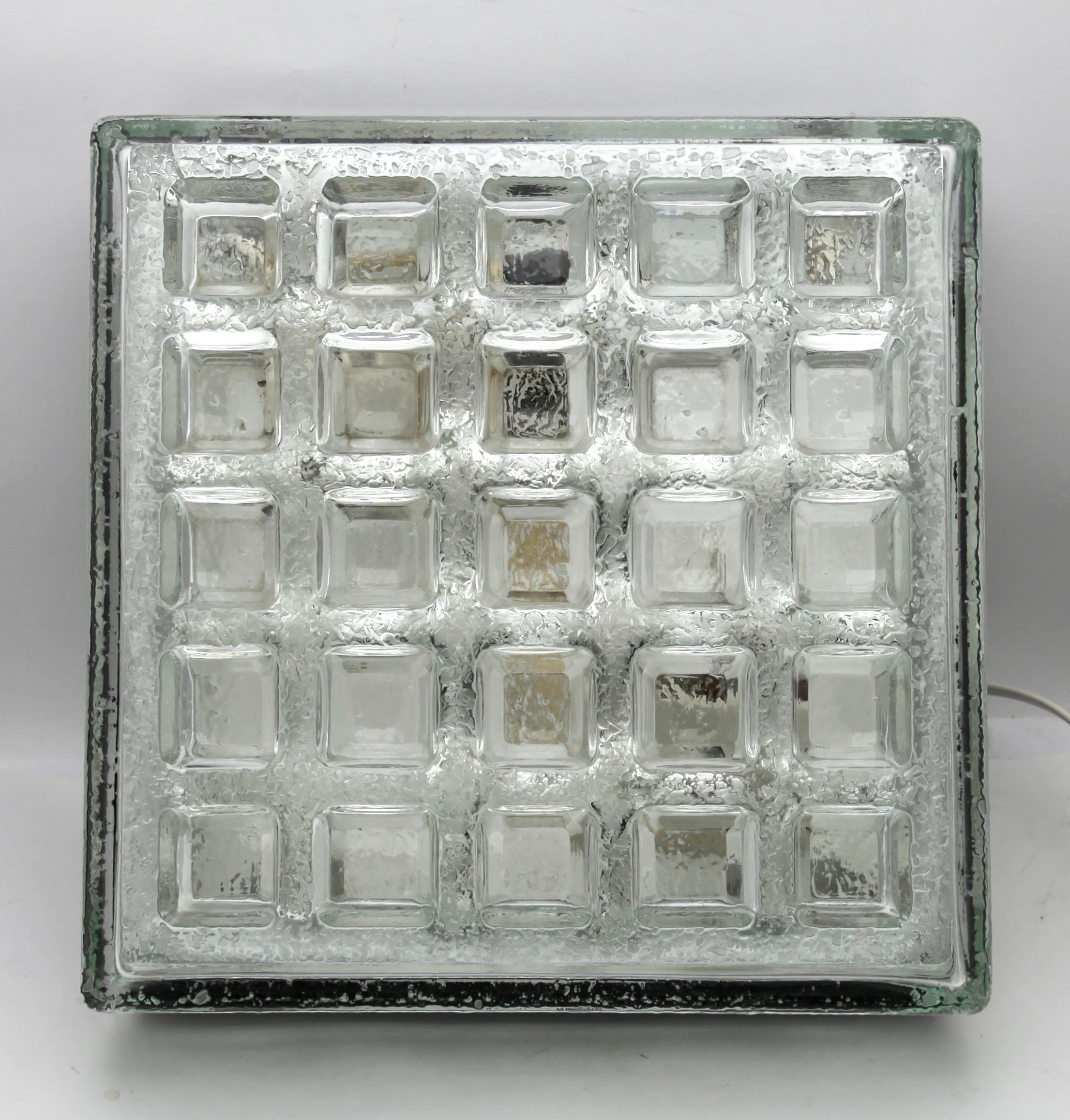 BEGA, Pair of Two Square Flush Mounting Lights in Textured Glass, 1970s 1