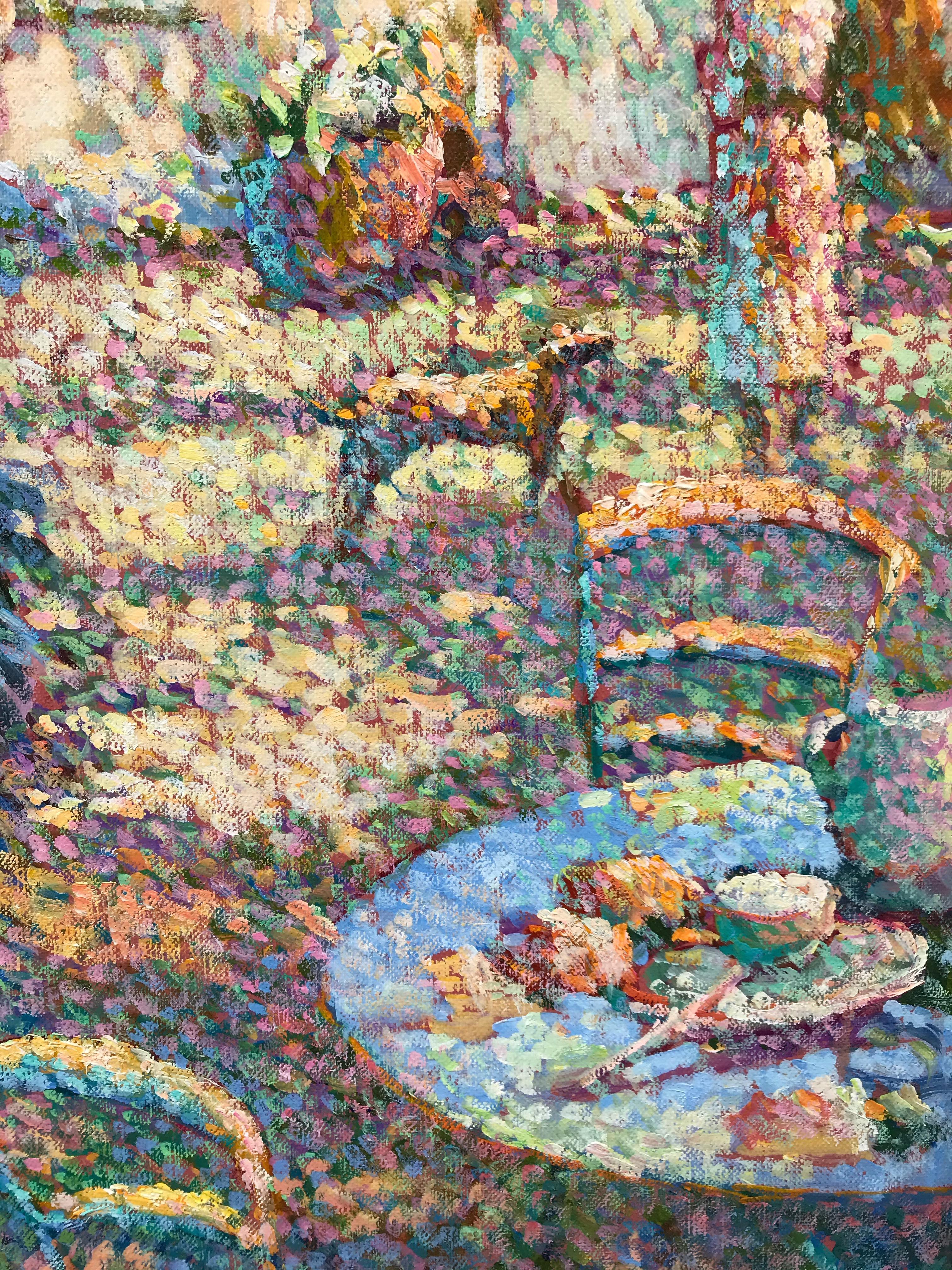 Painting Pointillist 20th Century view of Gerberoy Garden 2