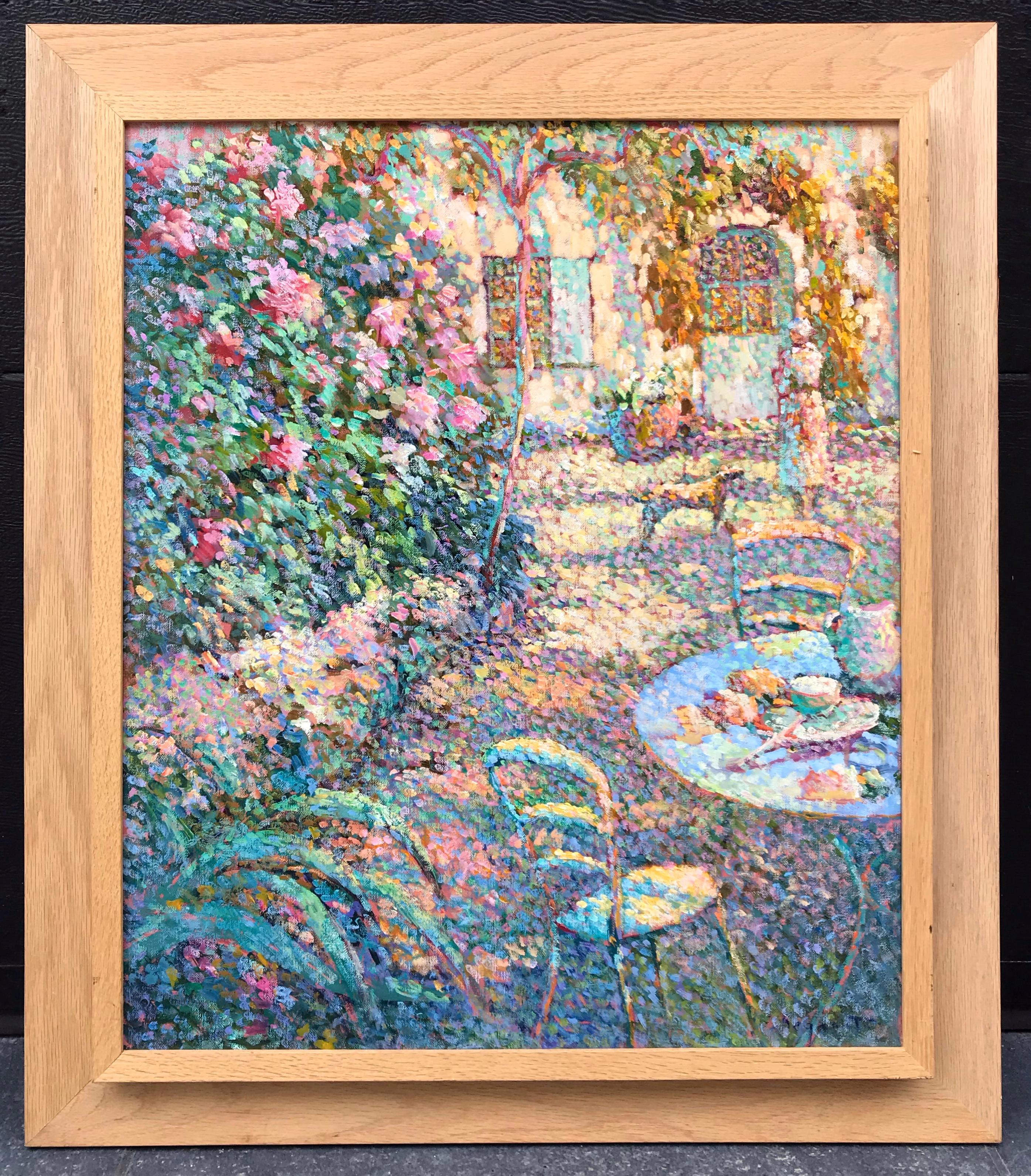 BEGARAT Eugène Still-Life Painting - Painting Pointillist 20th Century view of Gerberoy Garden