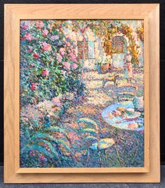 Painting Pointillist 20th Century view of Gerberoy Garden