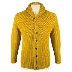 BEGG & CO Size M Yellow Ribbed Knit Cashmere Shawl Collar Cardigan