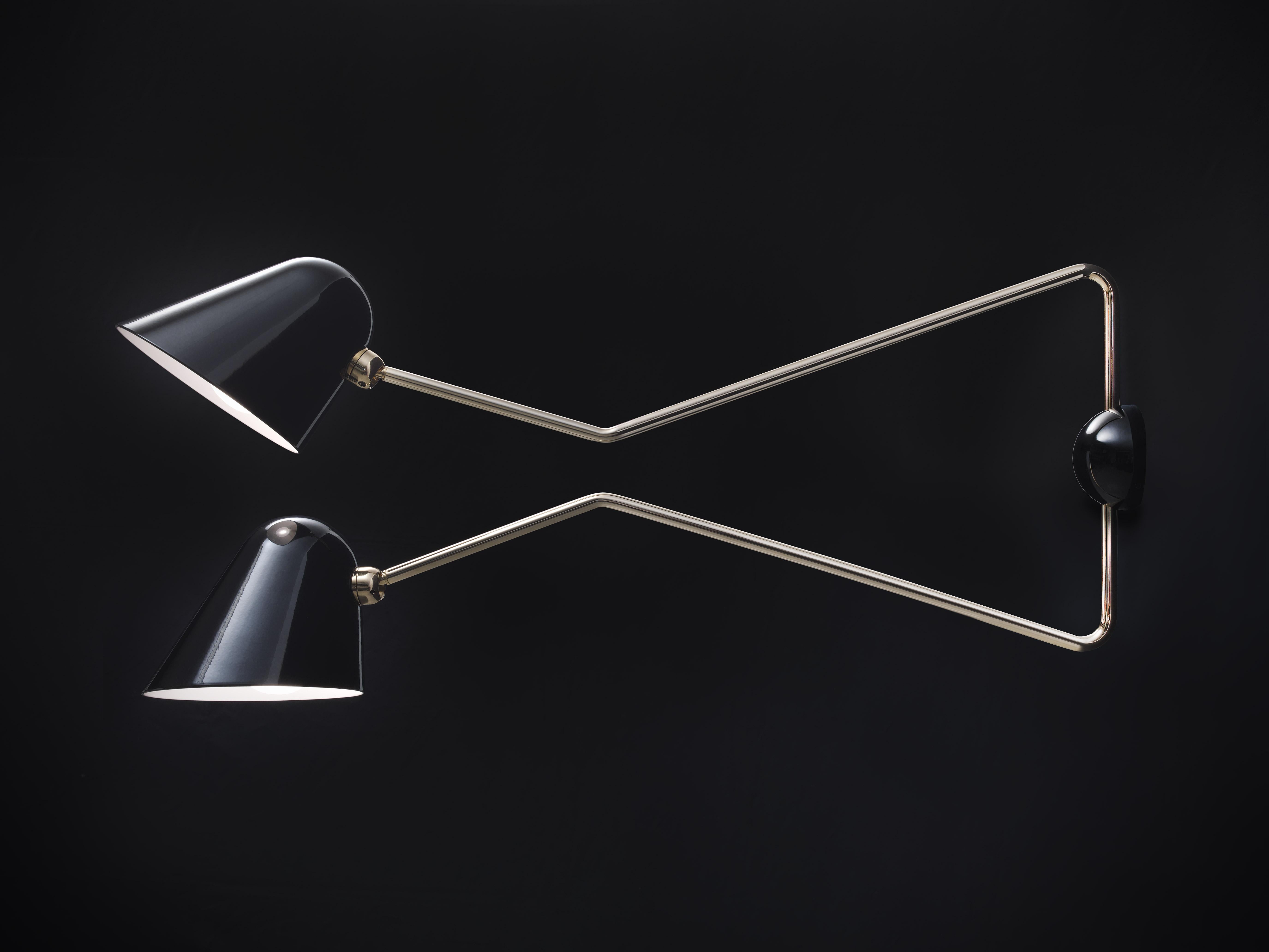 Mid-Century Modern Beghina Due Bracci Wall Light in Black and Brass for Tato Italia For Sale
