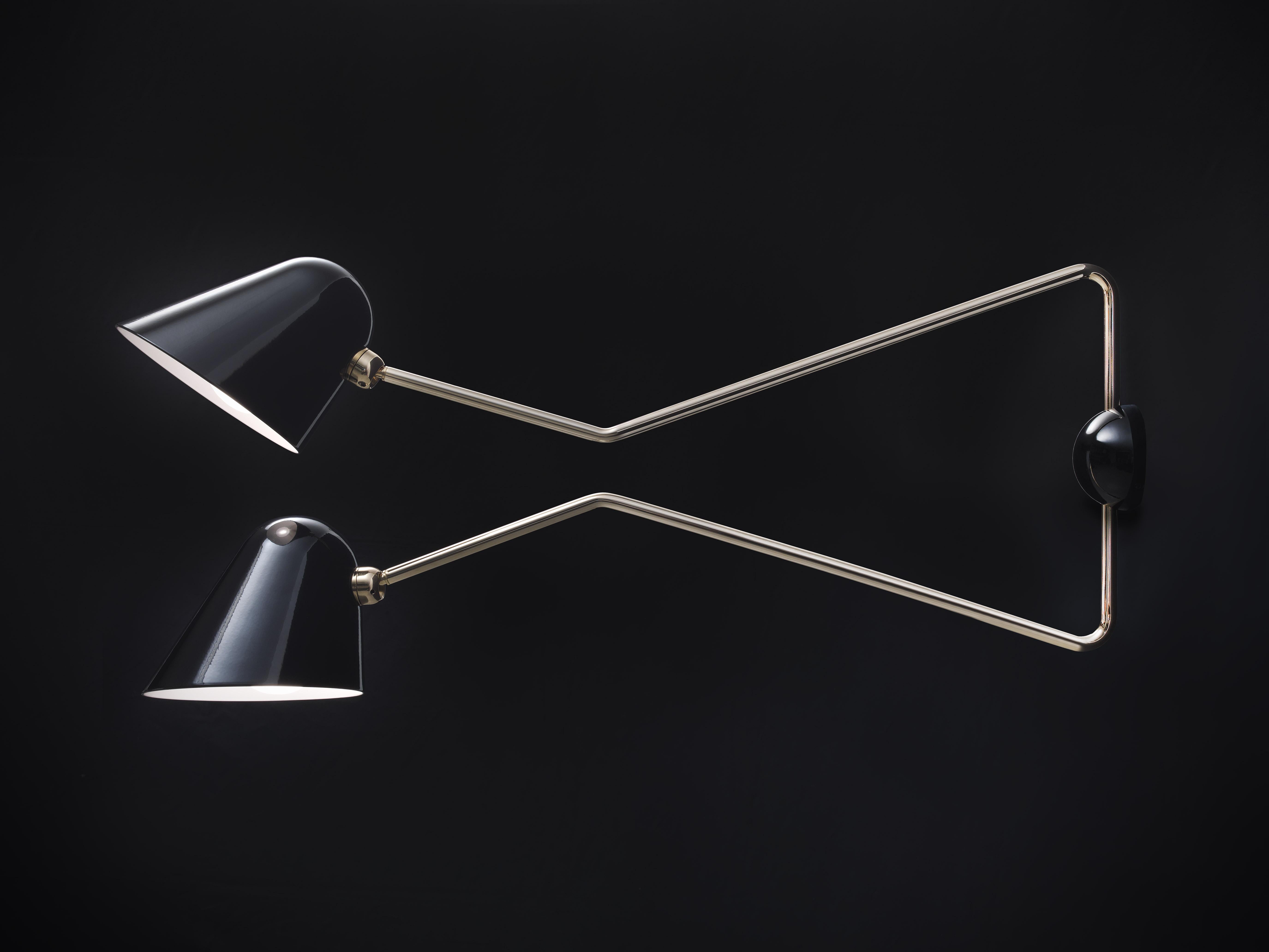Mid-Century Modern Beghina Due Bracci Wall Light in Black and Brass for Tato Italia
