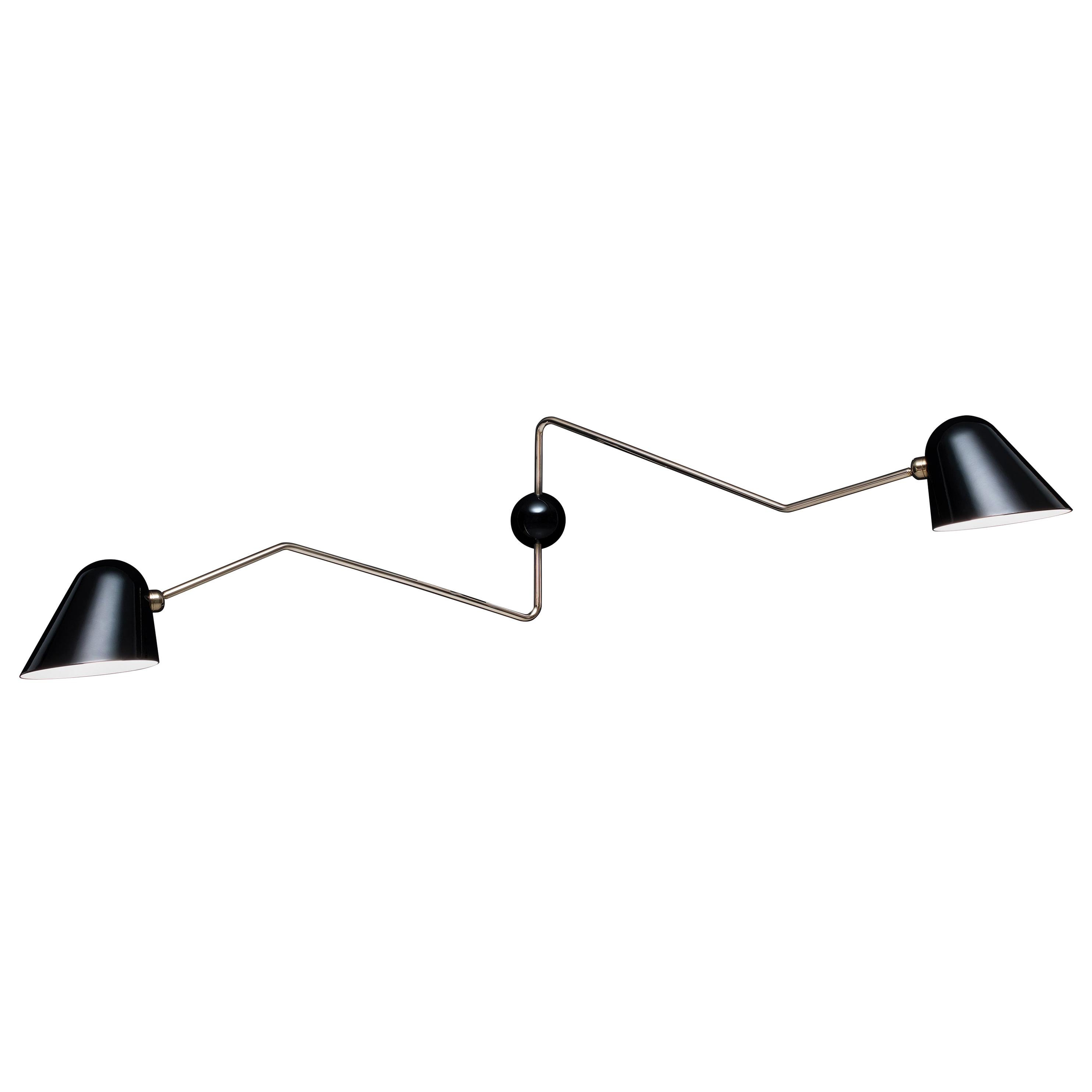 Beghina Due Bracci Wall Light in Black and Brass for Tato Italia For Sale