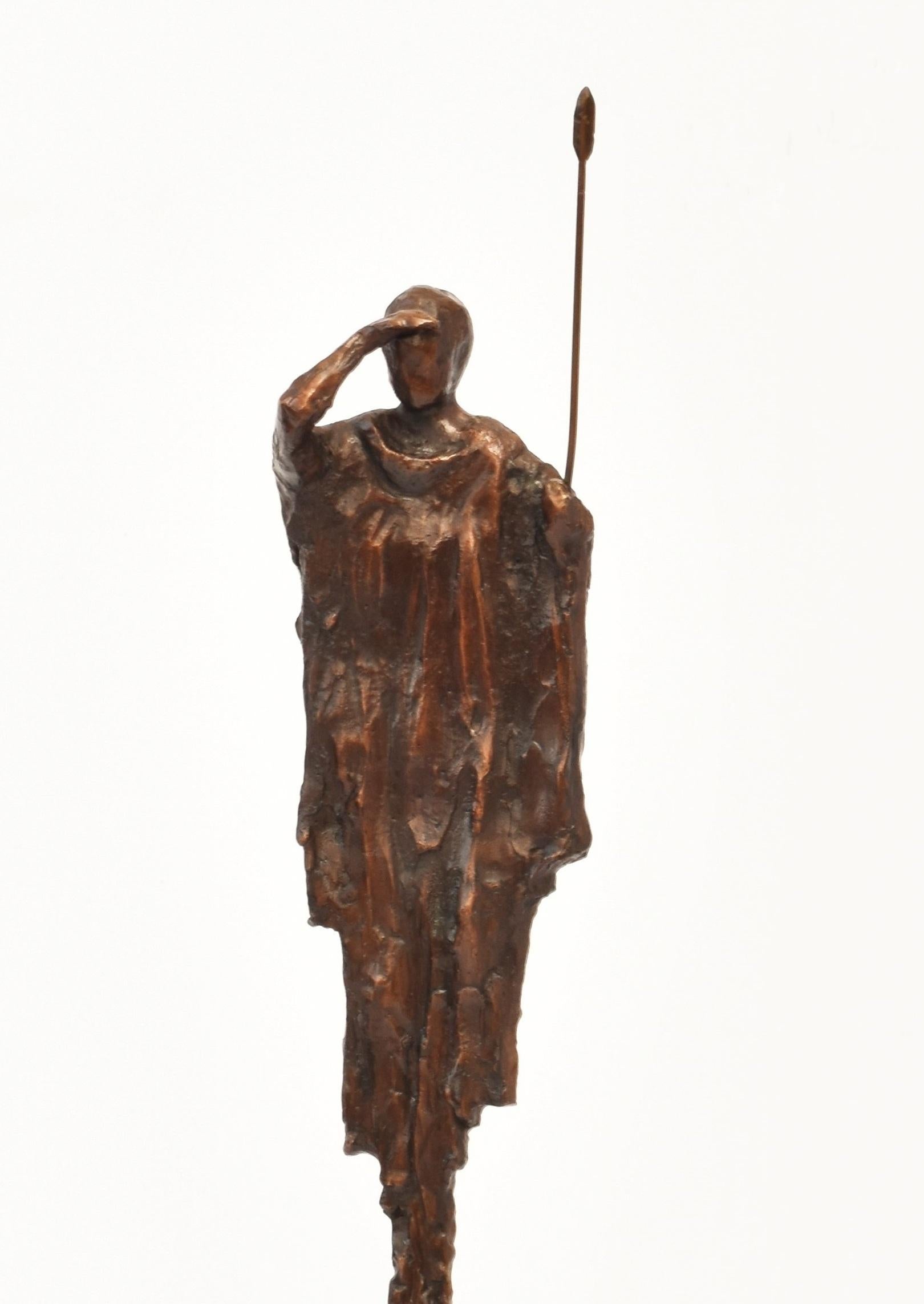 Début de la chasse : Édition limitée à 24 exemplaires - Hauteur 83 cm
Sculpture Maasai en bronze sur socle en grès - Patine traditionnelle

Cette sculpture en bronze représente un guerrier Massaï dans un rare moment d'immobilité et d'anticipation,