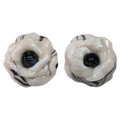 Black and white Camelia Polymer  Earrings with golplated silver closure