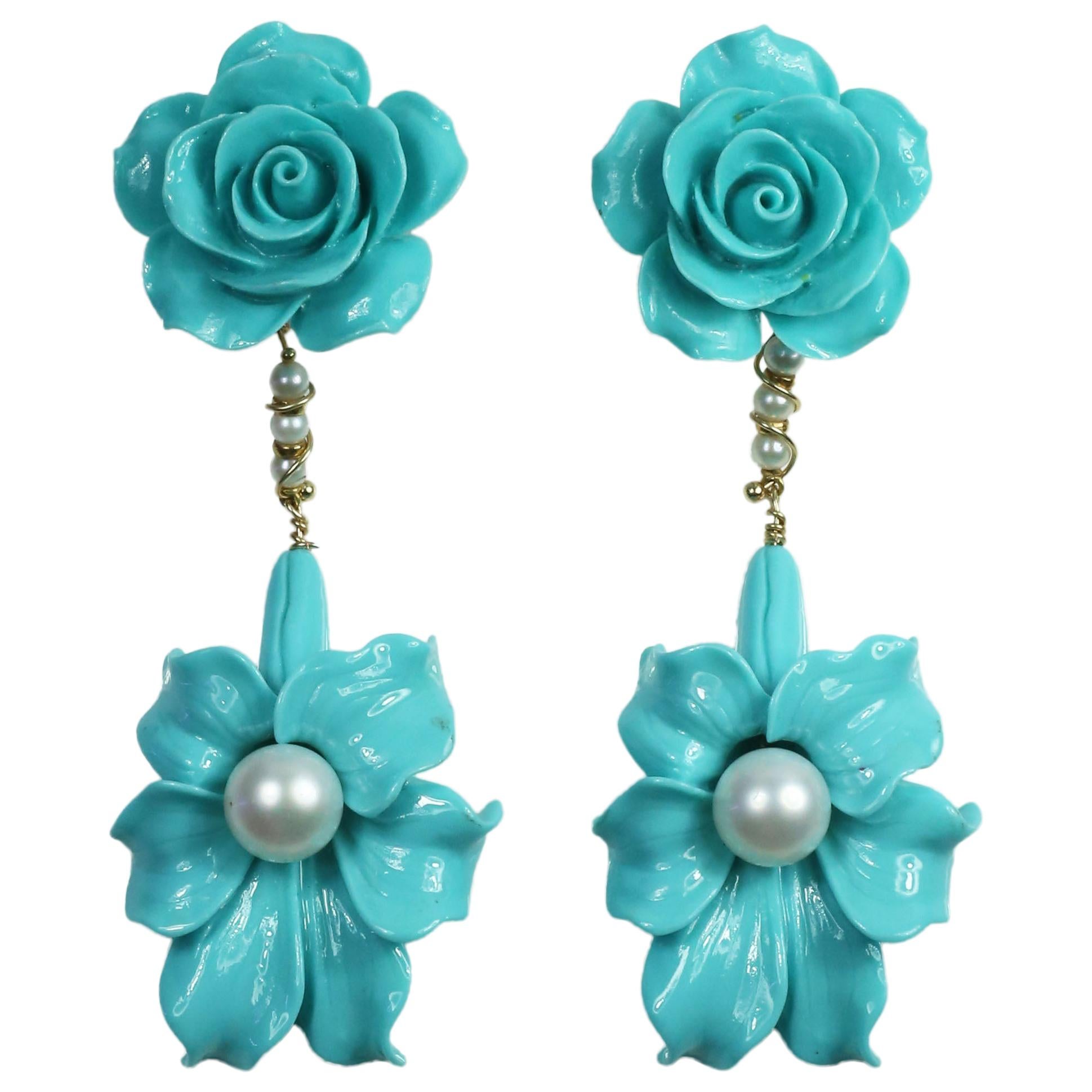 Begonia Flower Collection in Silver and Colored Stones Earrings