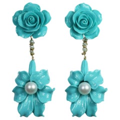 Begonia Flower Collection in Silver and Colored Stones Earrings