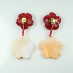 Begonia Flower Collection Red and Cornelian Earrings in Gold-Plated Silver