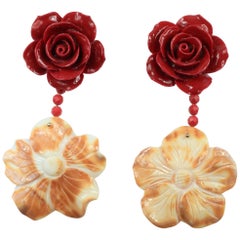 Boucles d'oreilles Begonia Flower Collection rouges et cornéennes en argent plaqué or