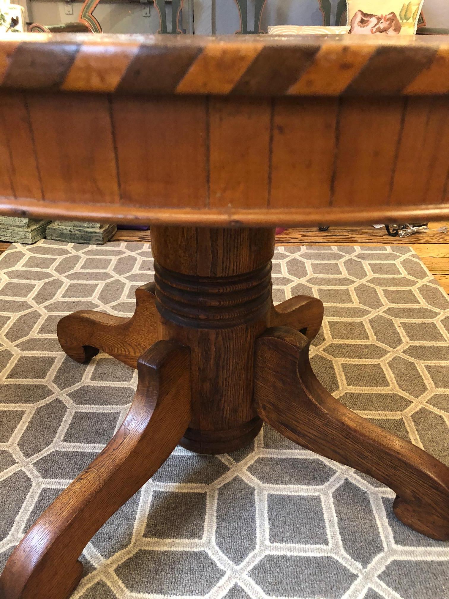 19th Century Beguiling Round Parquet Dining or Center Table with Pedestal Base