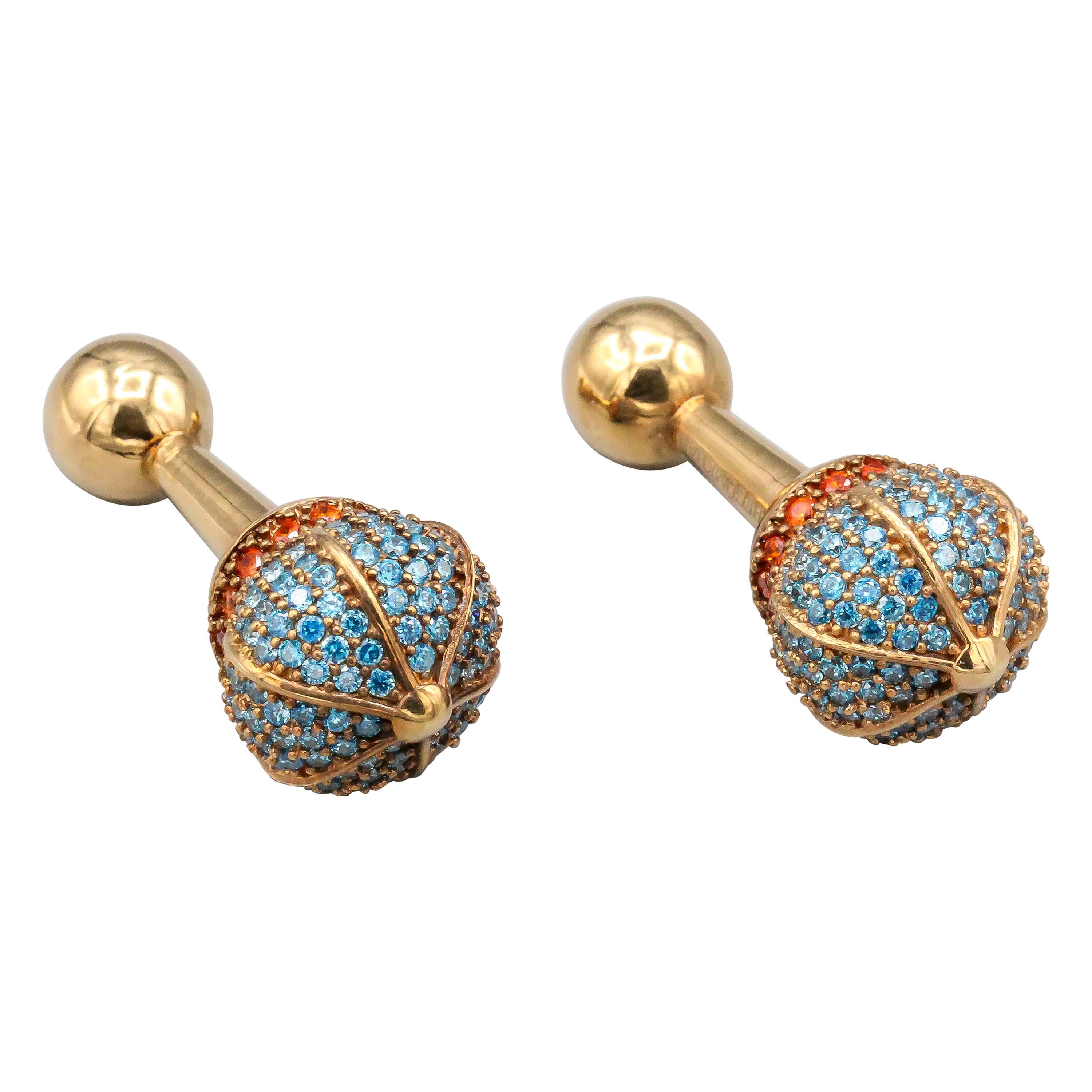 Begum Khan Colored Stone and Sapphire 18 Karat Gold Cufflinks For Sale