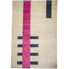 Rug Behind - Geometric Handknotted Cream Beige Wool in Pink Black by Carpets CC