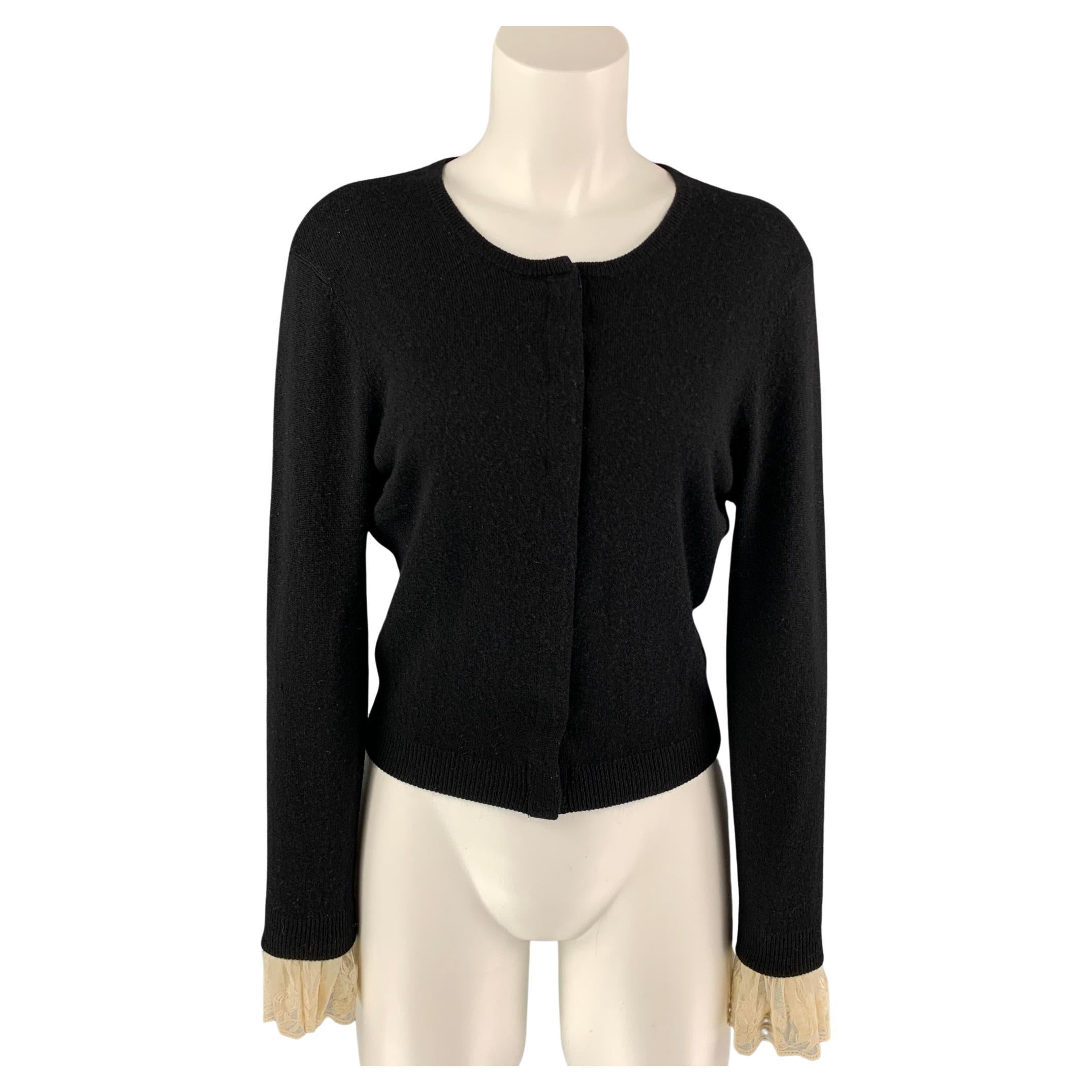 BEHNAZ SARAFPOUR Size M Black and Cream Silk / Cashmere Cardigan For Sale  at 1stDibs