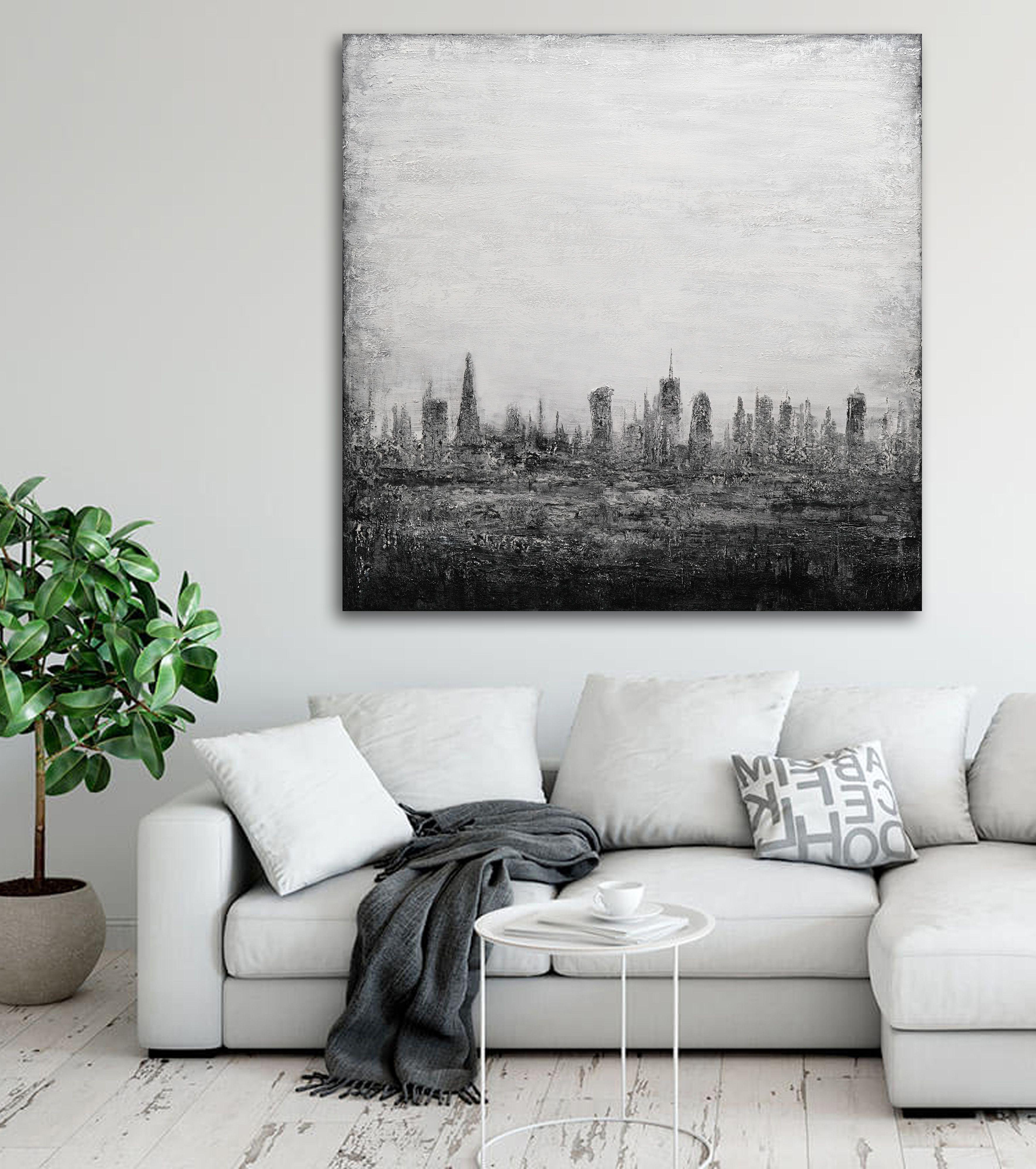 Original abstract cityscape painting inspired by the view of London.  It was painted in multiple layers with palette knife and brushes.    * The artwork is signed on the back and includes a Certificate of Authenticity.  * The painting is done on