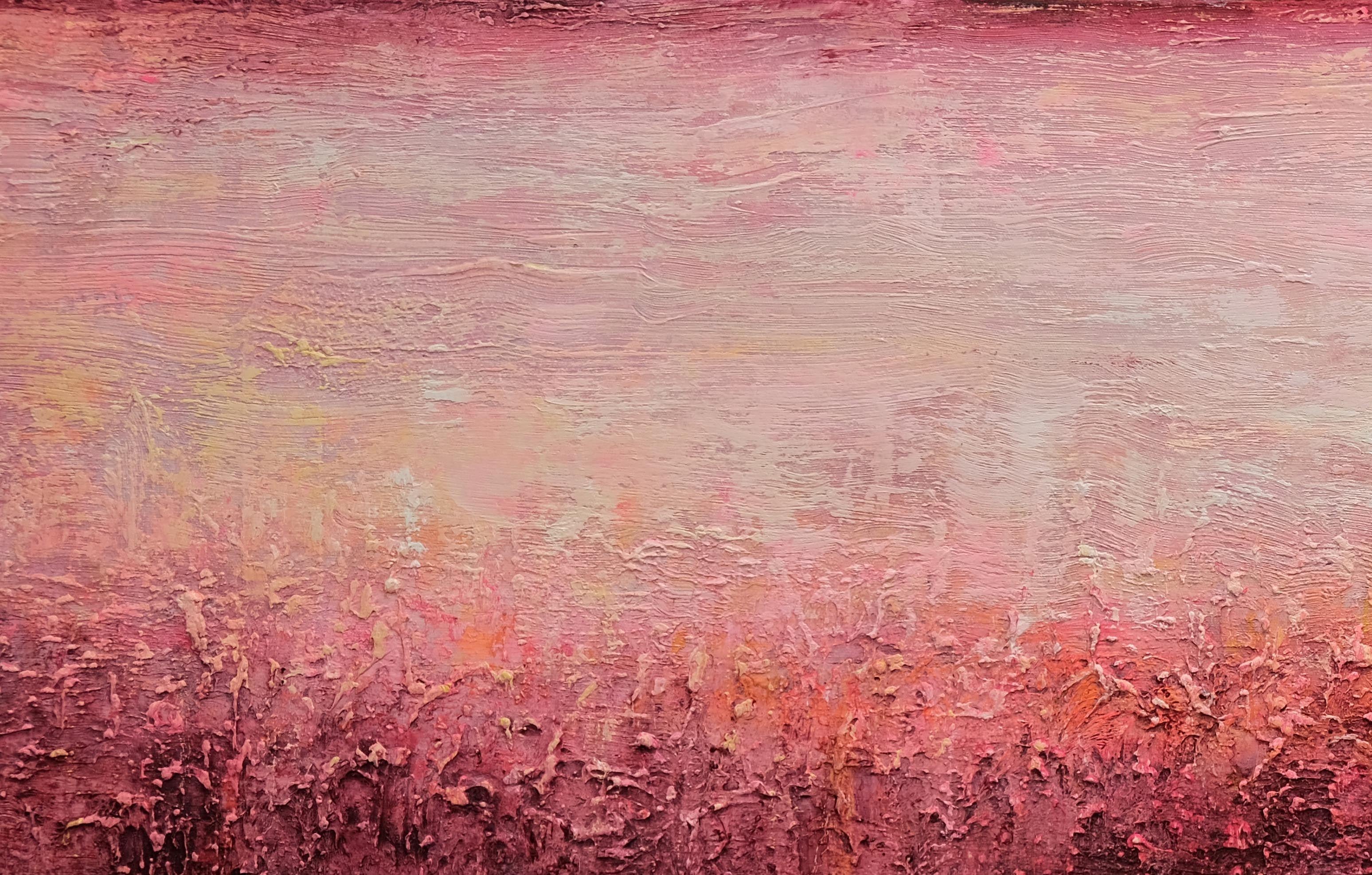 Abstract Sunset Landscape VIII, Painting, Oil on Canvas - Pink Abstract Painting by Behshad Arjomandi