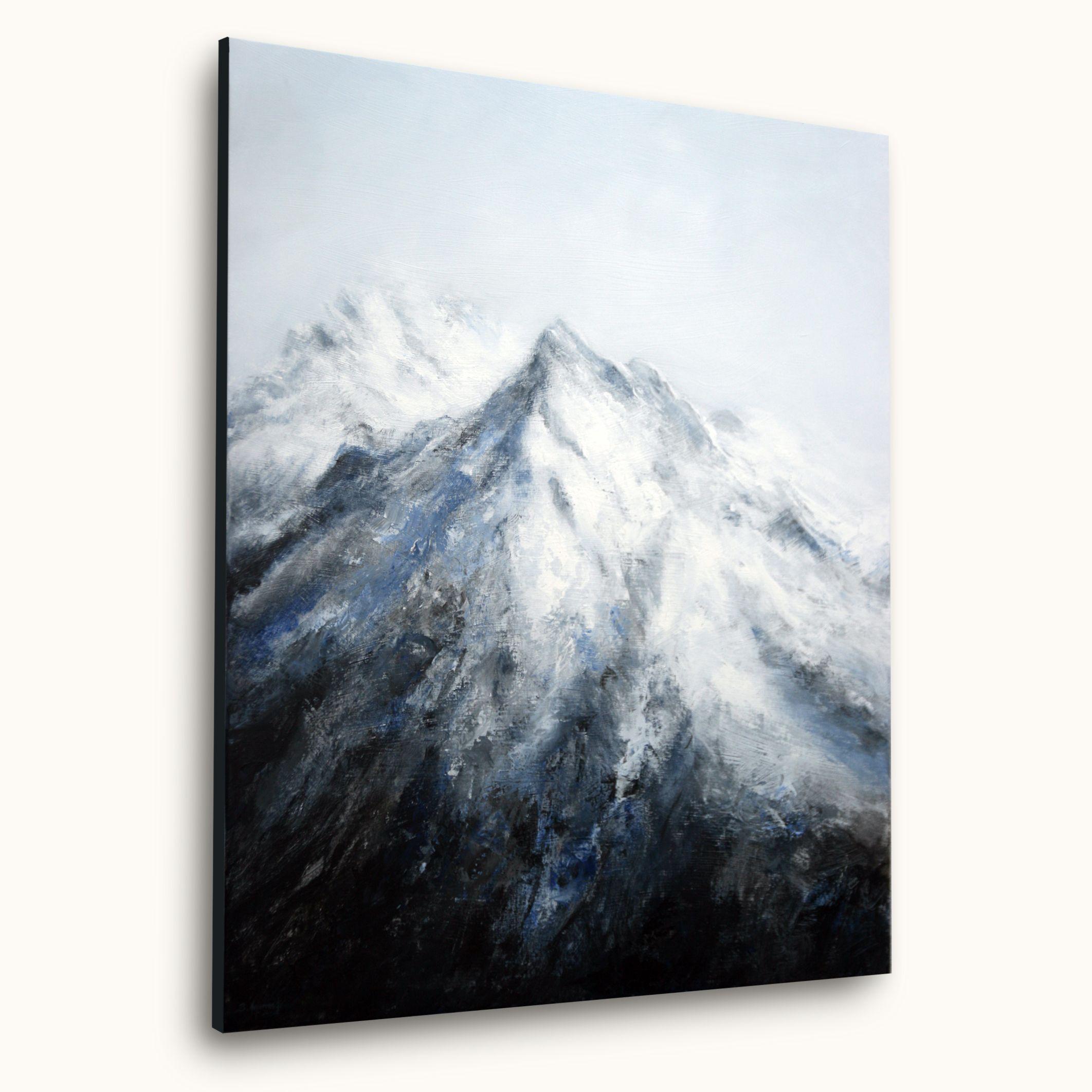 This artwork develops the abstract image of a snowy mountain with expressive but at the same time subtle brushstrokes.  This painting is an imaginary landscape but inspired by the mountains in the Alps.  This high quality acrylic painting is done on