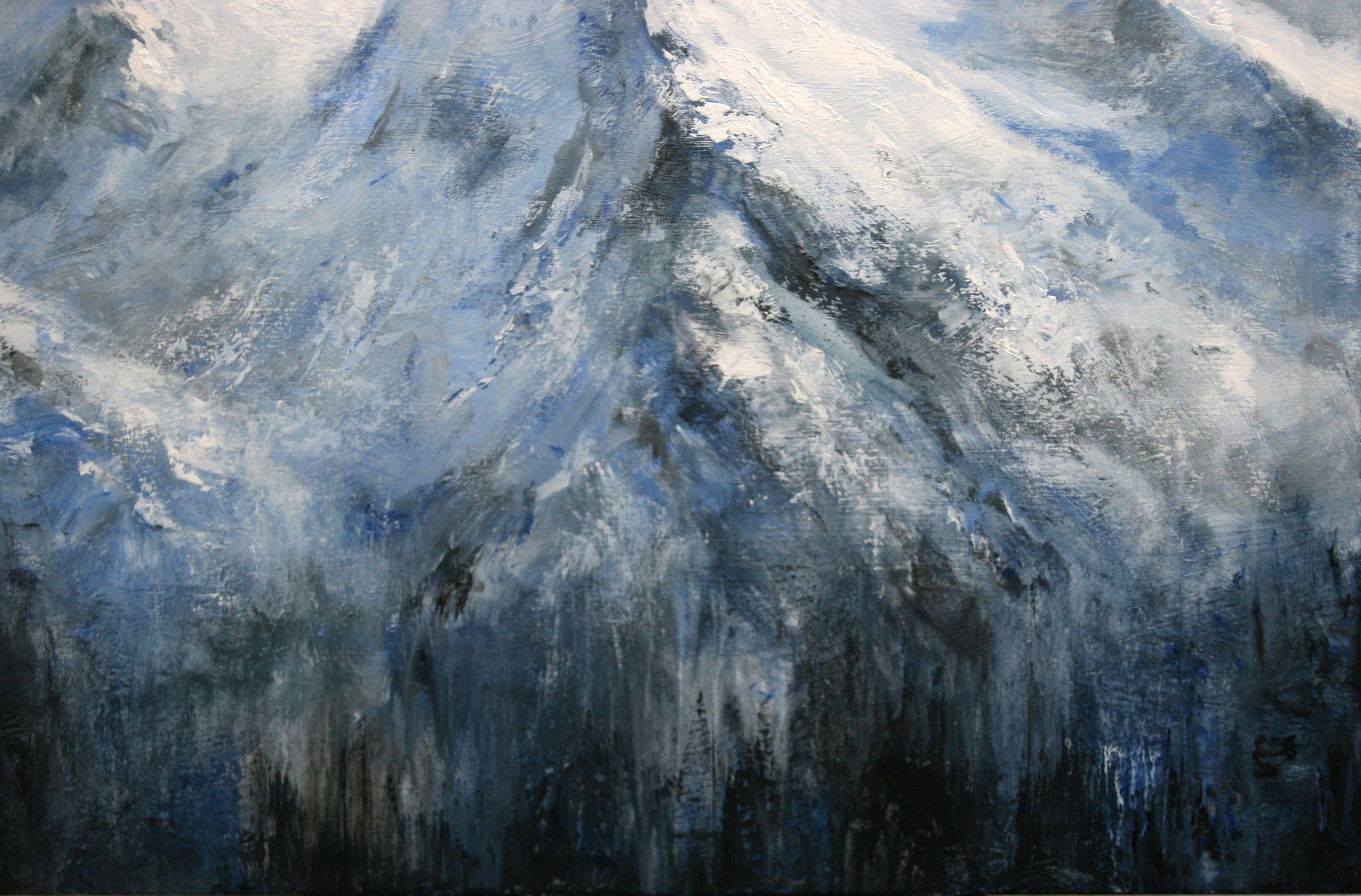 This artwork develops the abstract image of a snowy mountain with expressive but at the same time subtle brushstrokes.  This painting is an imaginary landscape but inspired by the mountains in the Alps.  This high quality acrylic painting is done on