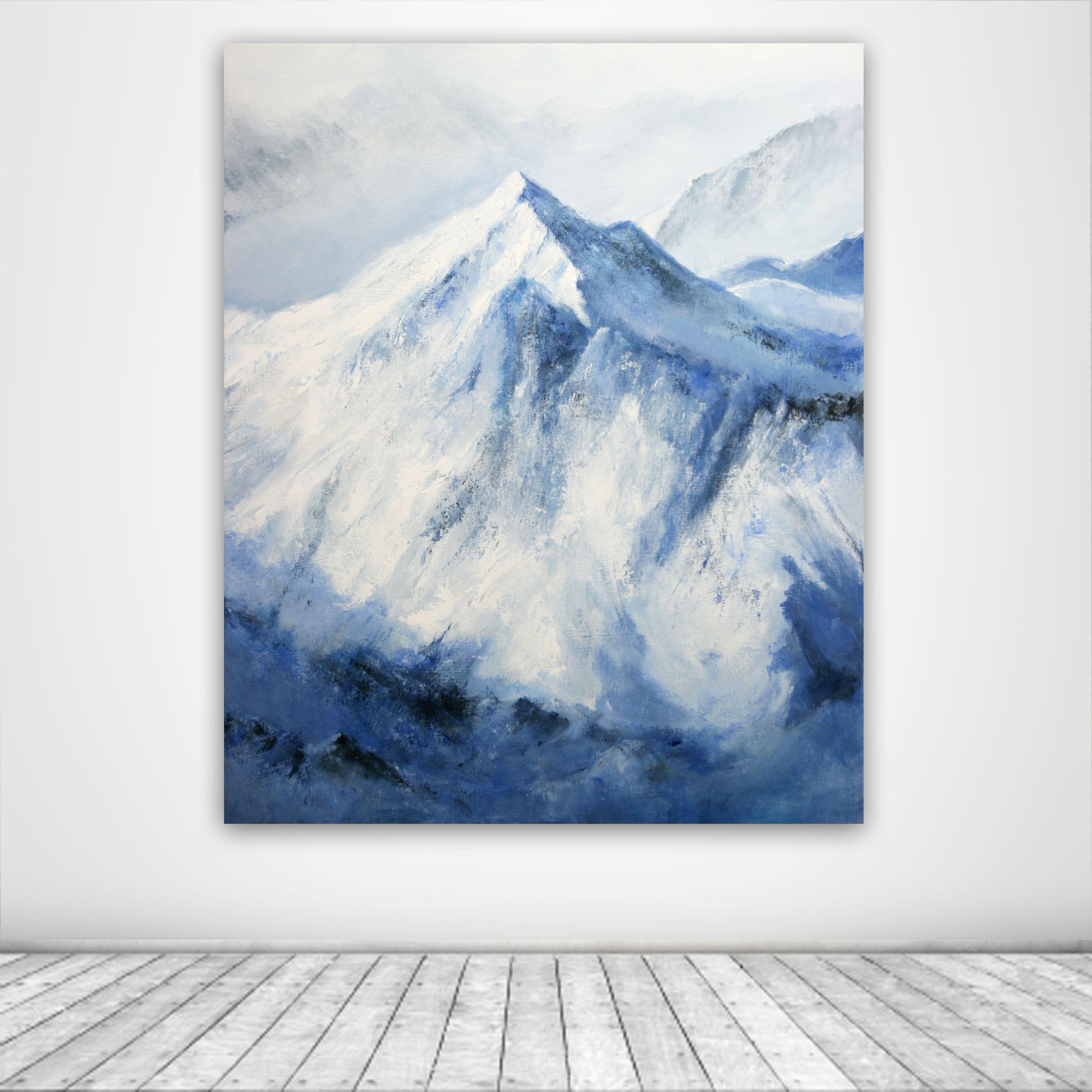 Peinture d'hiver alpine, acrylique sur toile - Réalisme Painting par Behshad Arjomandi