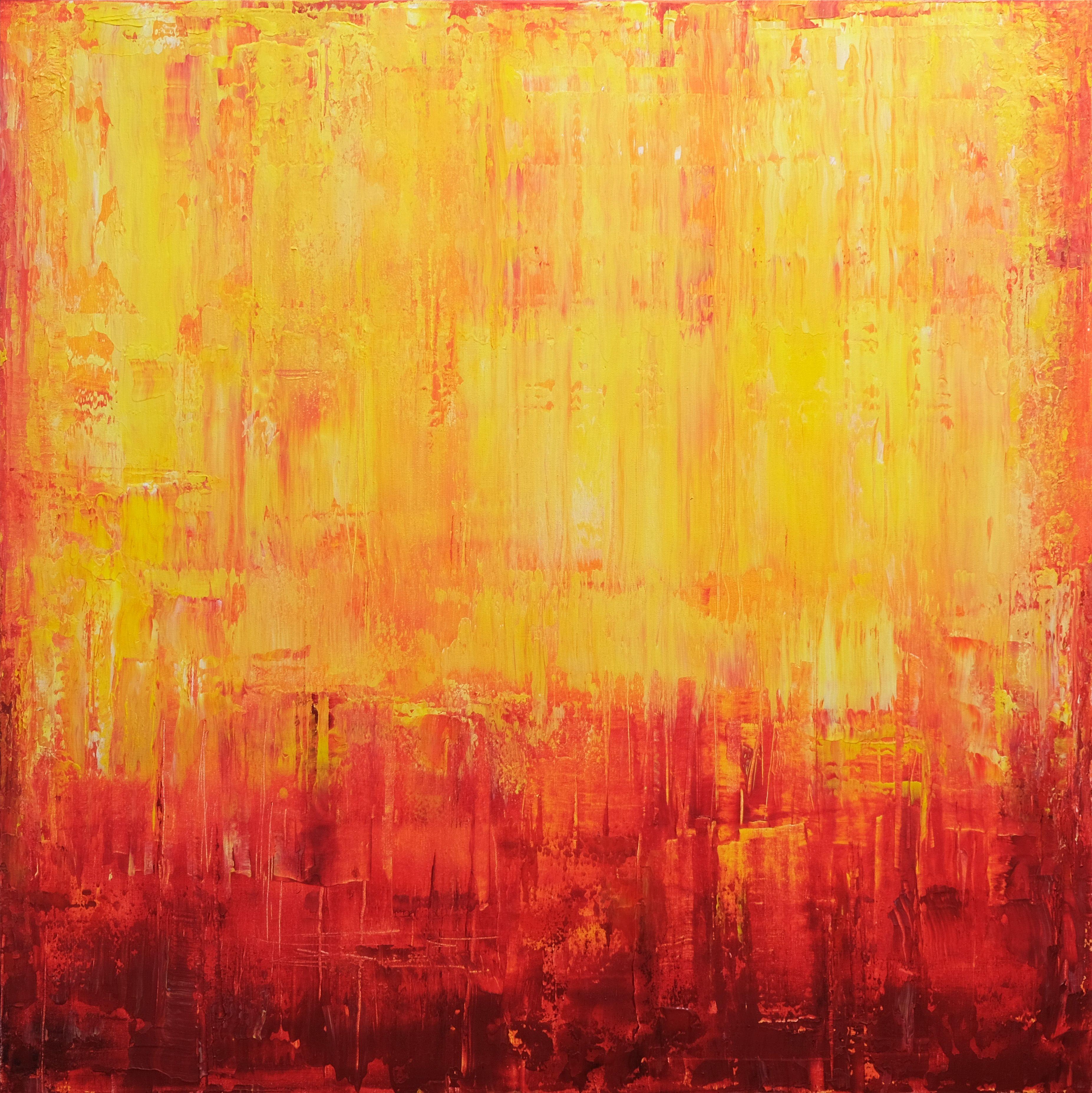 Abstract Painting Behshad Arjomandi - Coucher de soleil d'automne, peinture, acrylique sur toile