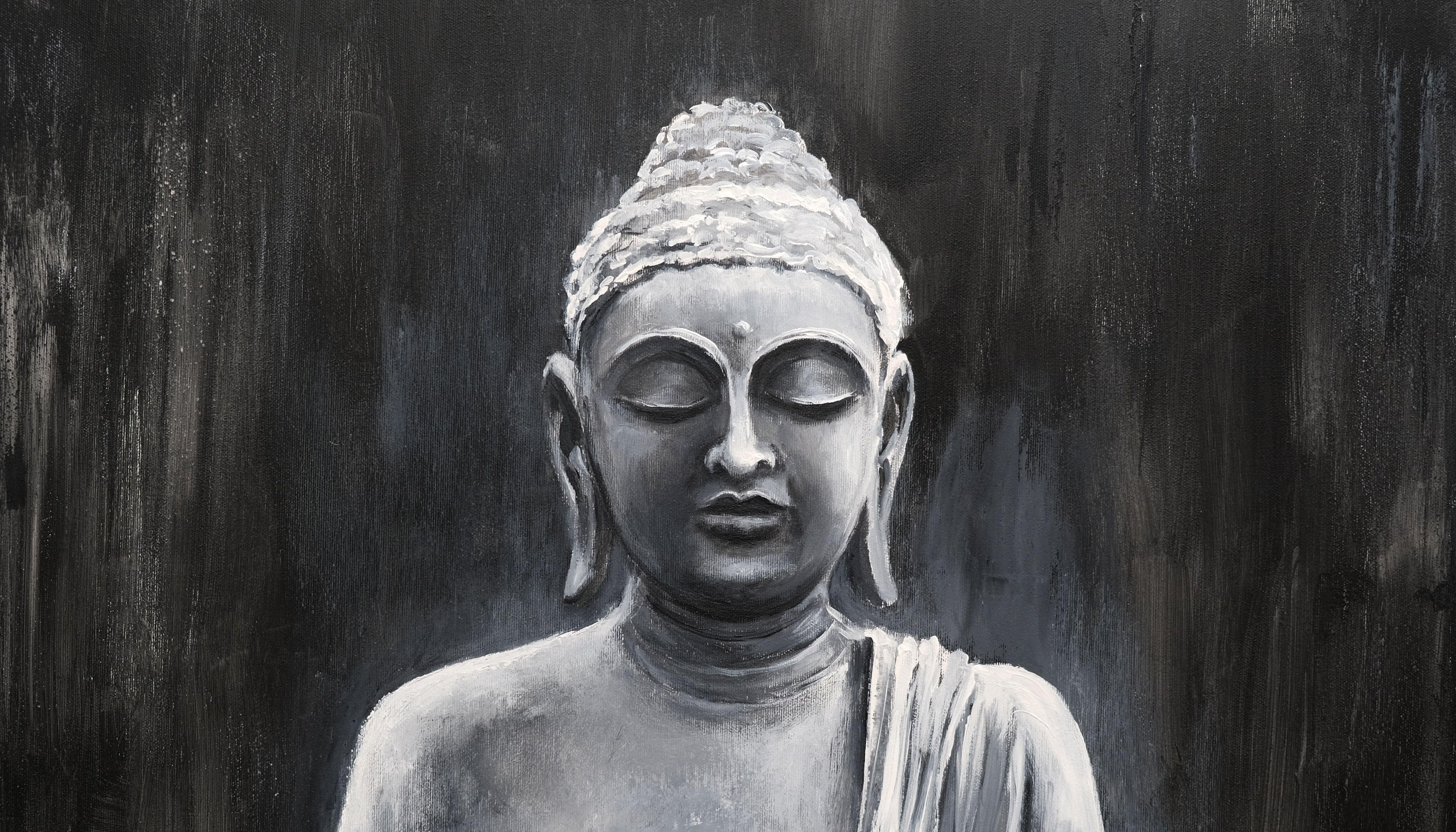 Pintura original pintada a mano.  En esta obra, he captado la esencia de la tranquilidad y la espiritualidad, intentando captar tanto la sutileza como la profundidad del estado meditativo. La paleta de grises y los meticulosos detalles pretenden