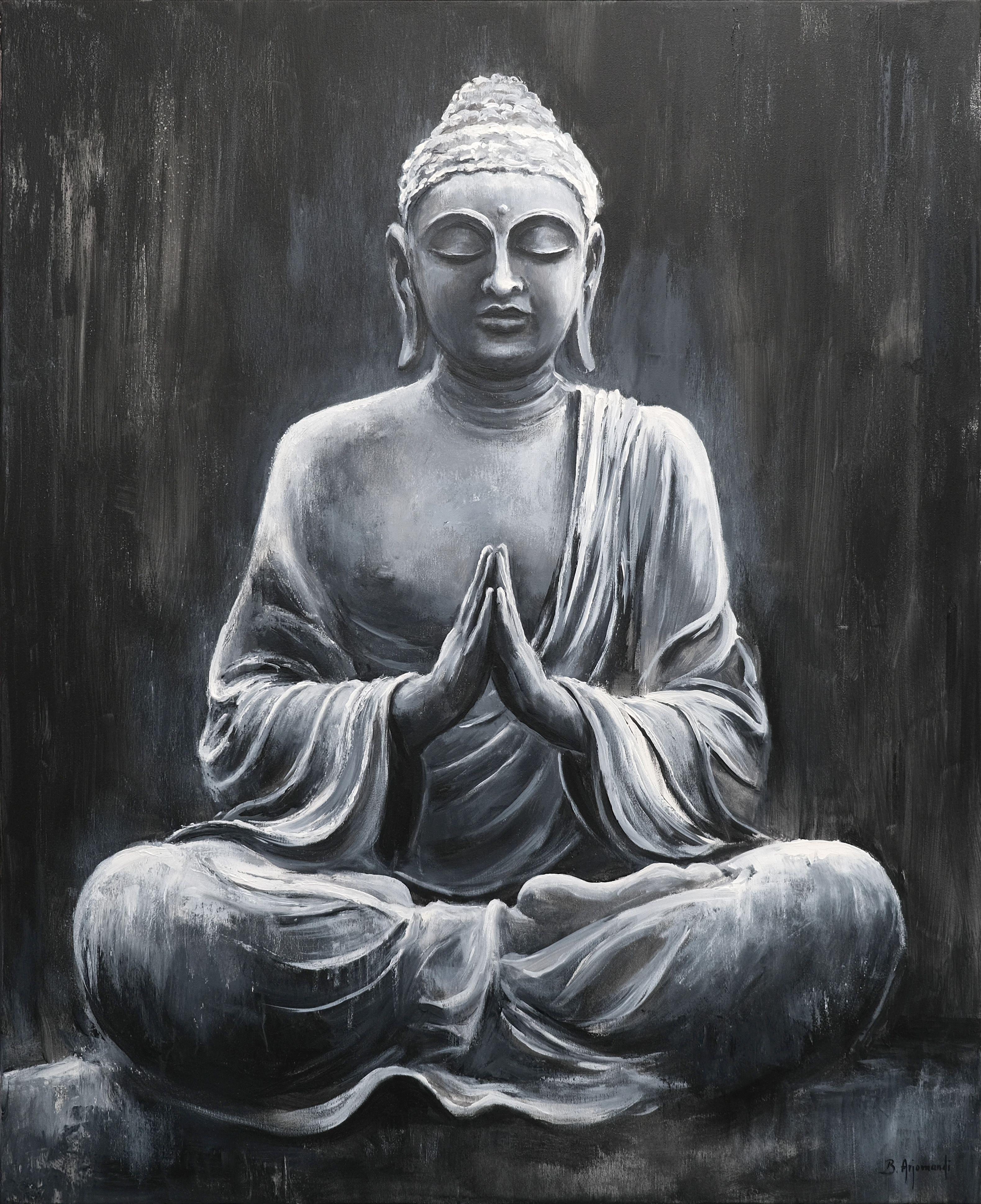 Meditación de Buda, Pintura, Acrílico sobre lienzo - Painting de Behshad Arjomandi