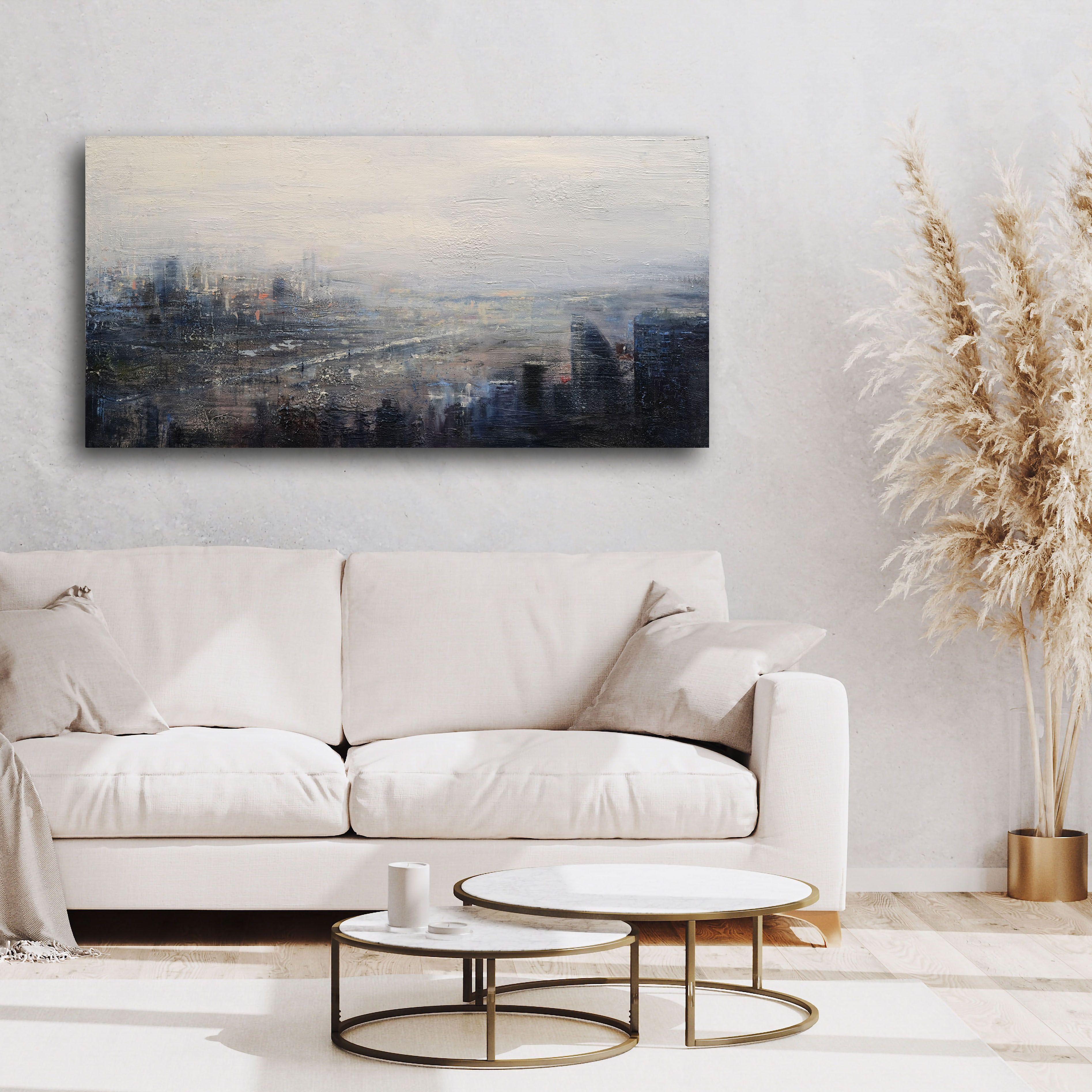 Cityscape III, Painting, Oil on Wood Panel For Sale 1
