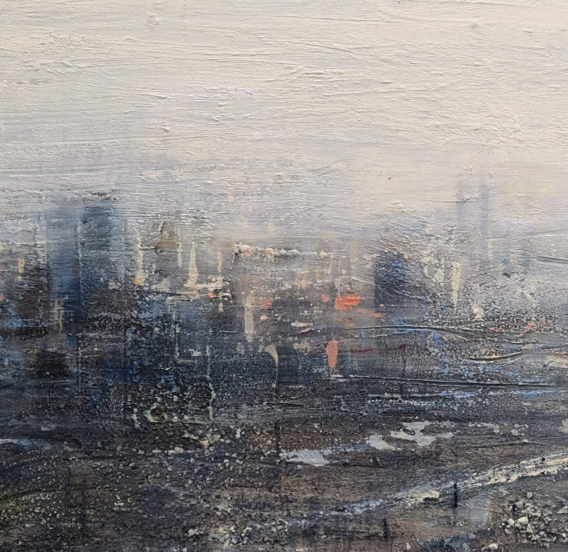 Cityscape III, Painting, Oil on Wood Panel For Sale 3