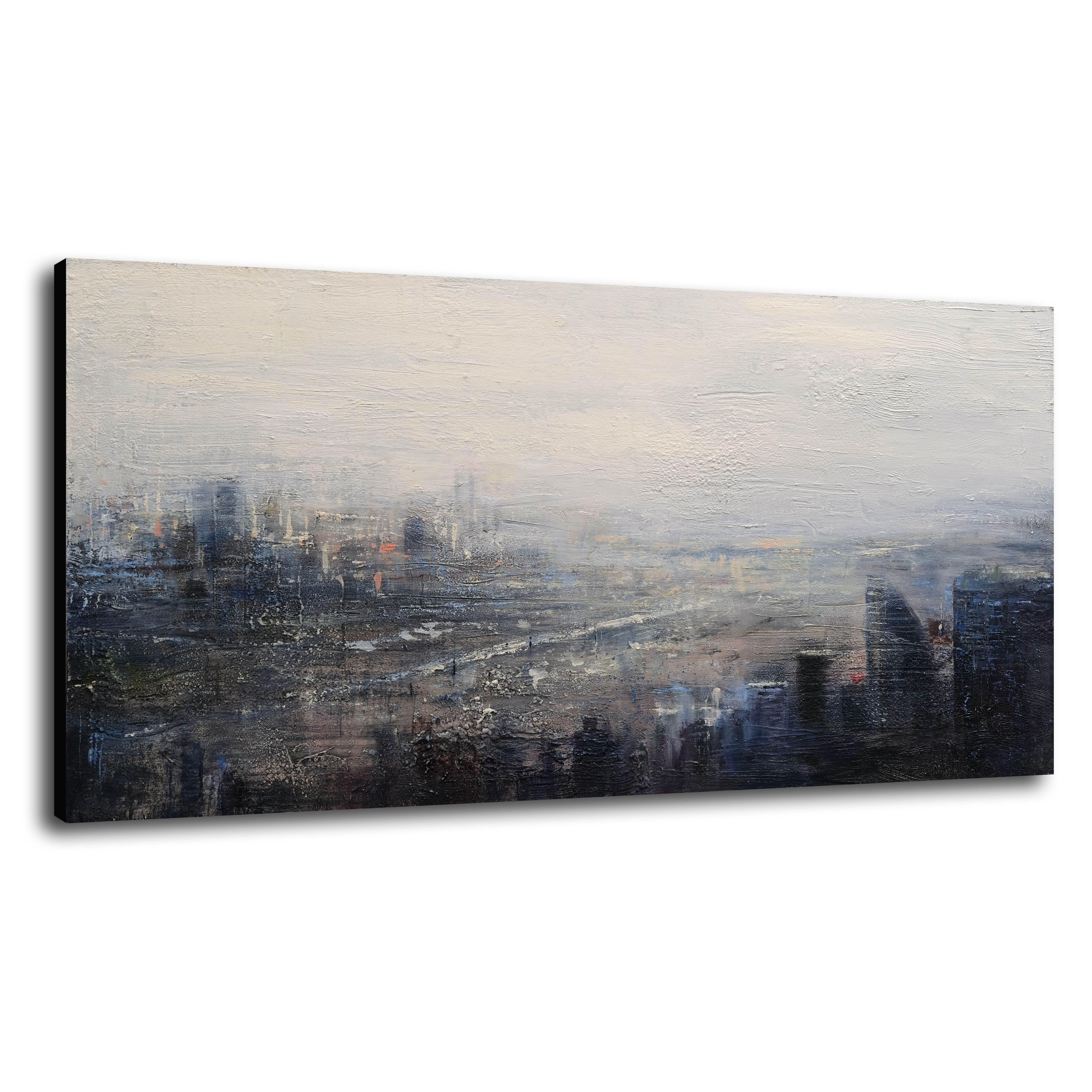 Cityscape III, Painting, Oil on Wood Panel For Sale 4