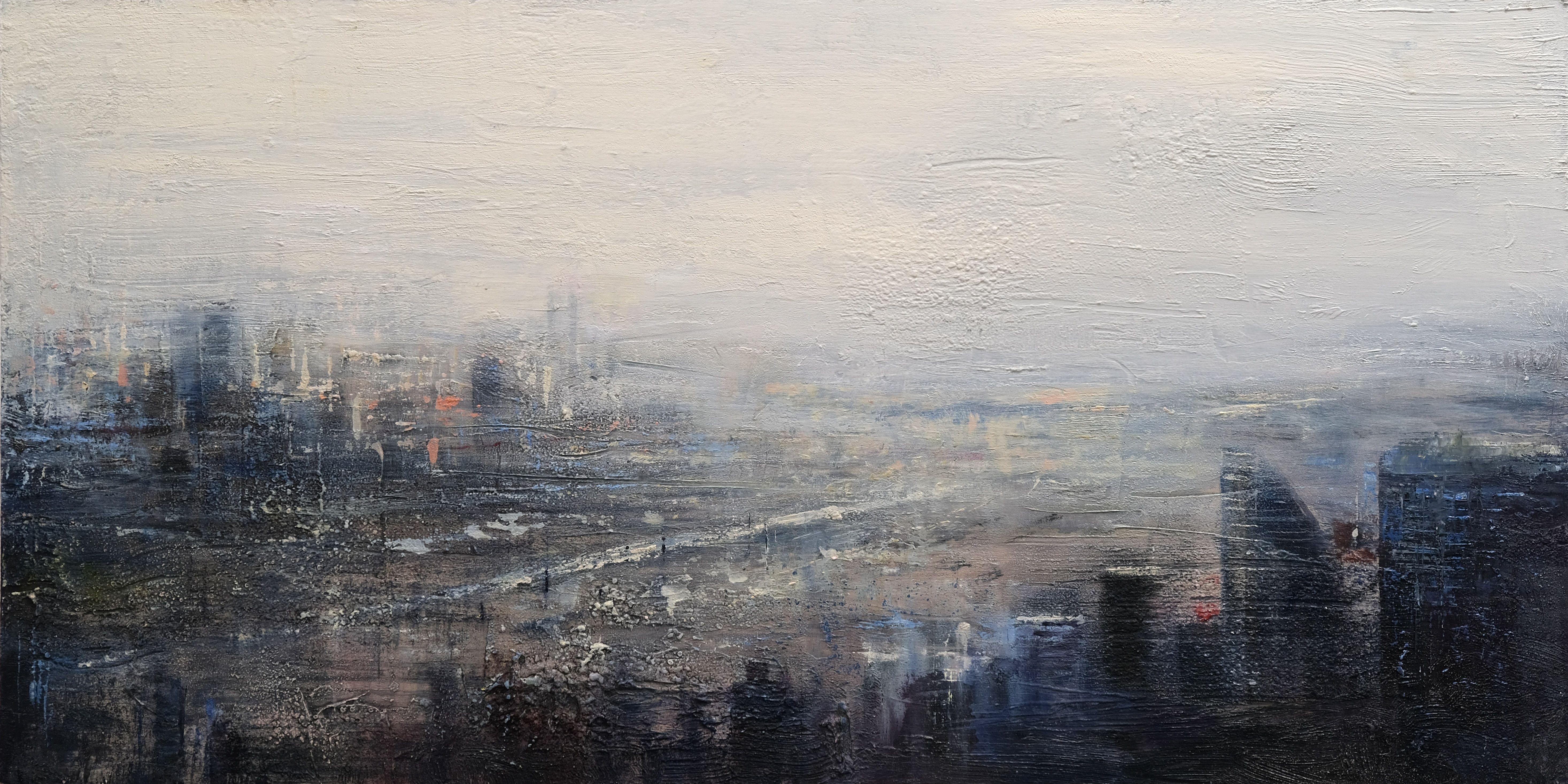 SIZE: 80 x 40 cm â€“ 31,50" x 15,75" inches.  Original textured cityscape.  It was painted in multiple layers with palette knife and brushes.    * The artwork is signed on the back and includes a Certificate of Authenticity.  * The painting is done