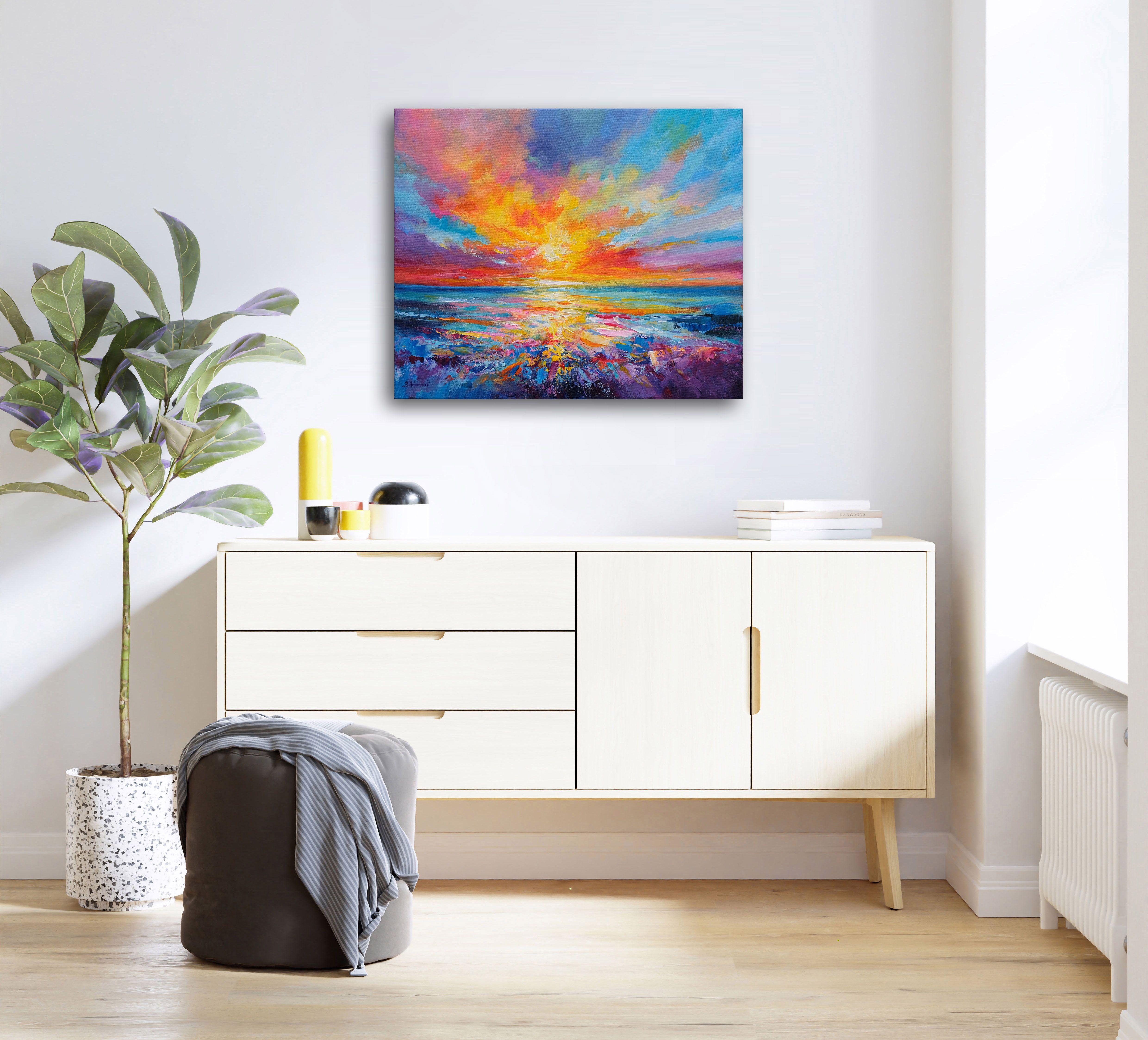 Paisaje marino colorido, Pintura, Óleo sobre lienzo - Painting Moderno de Behshad Arjomandi