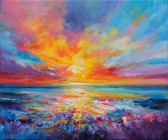 Paisaje marino colorido, Pintura, Óleo sobre lienzo