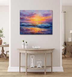 Coucher de soleil de rêve, peinture, huile sur toile