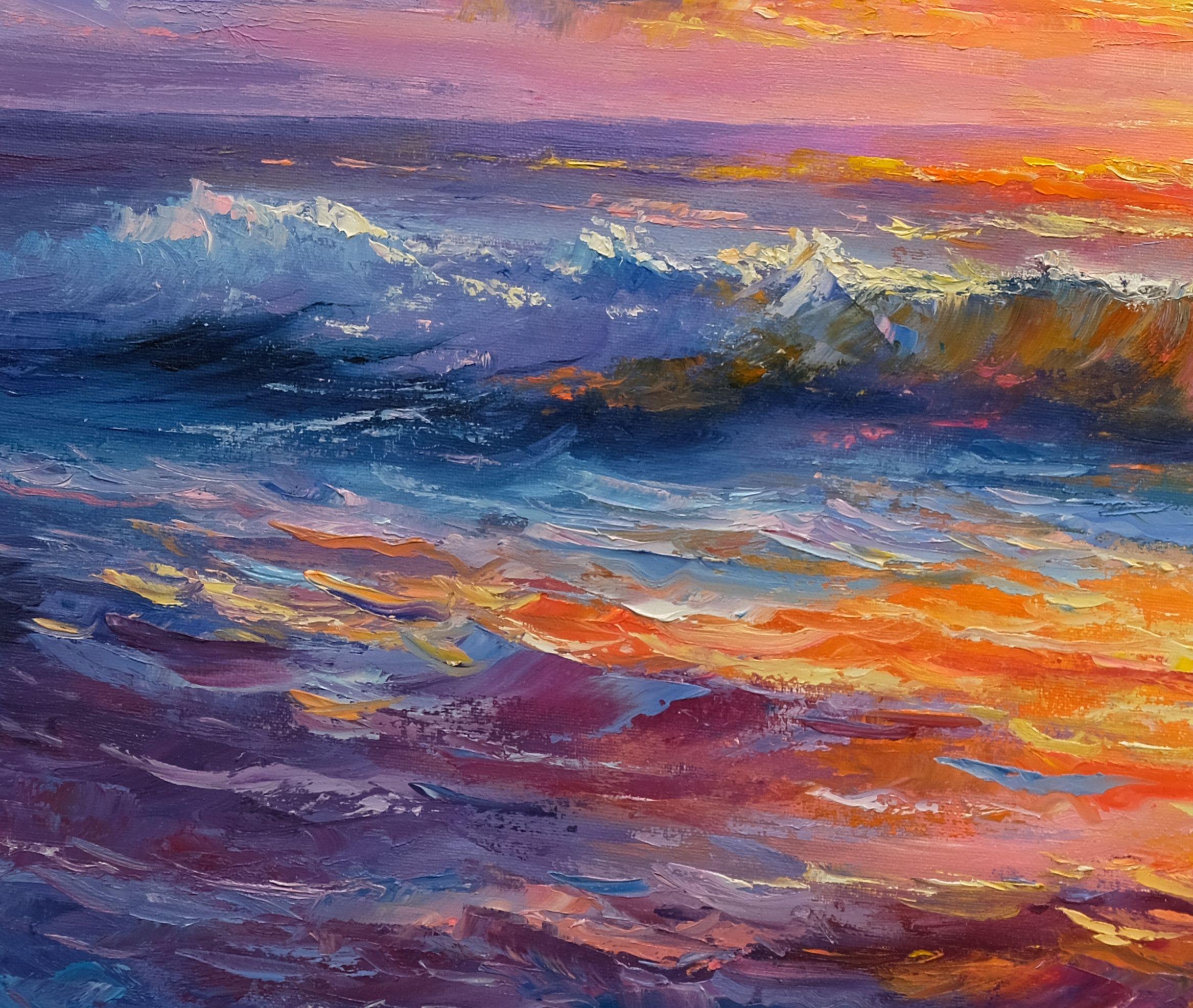 Colori sognanti del tramonto, Pittura, Olio su tela in vendita 1