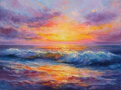 Coucher de soleil de rêve, peinture, huile sur toile