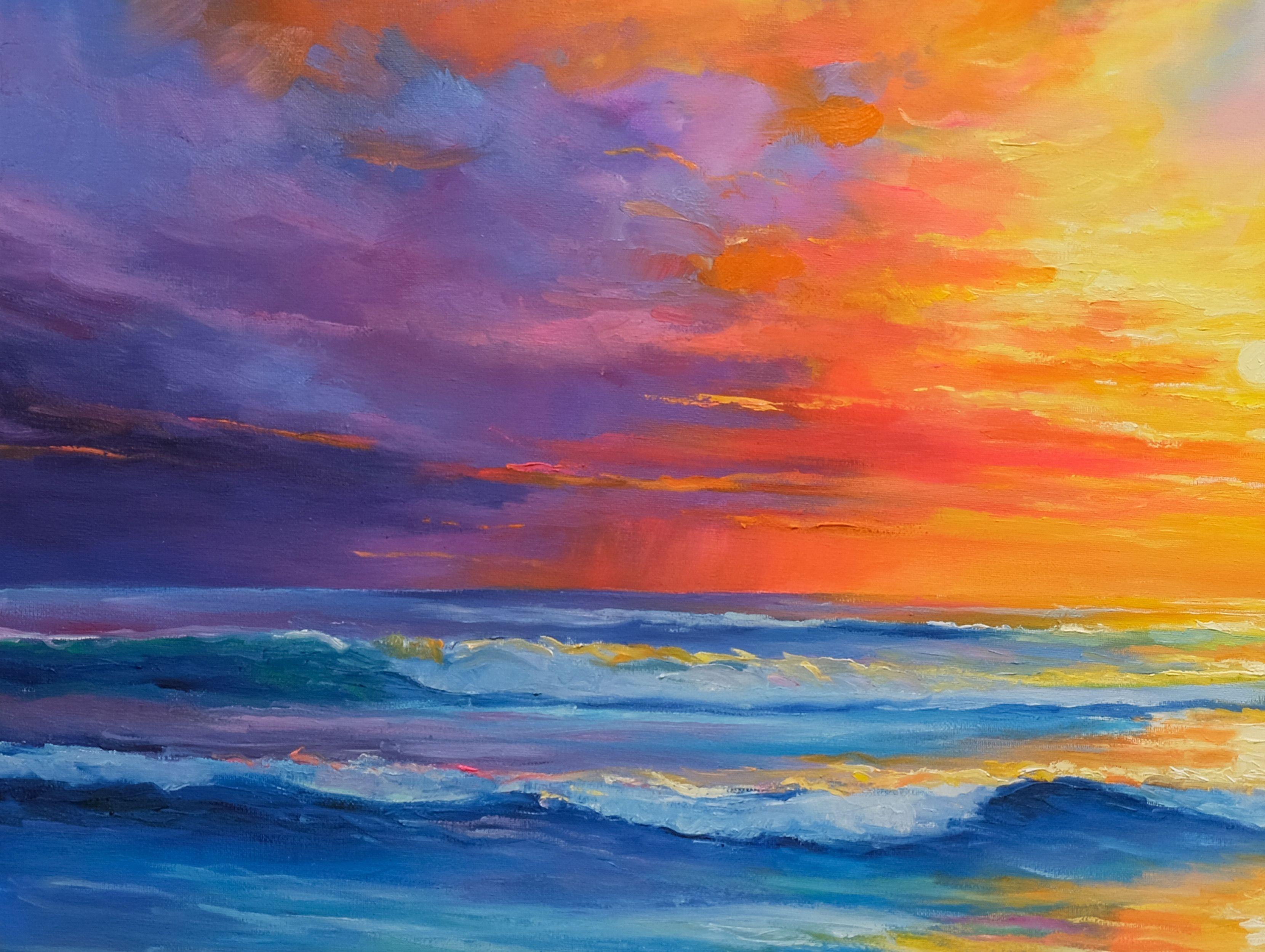 Atardecer de fantasía, Pintura, Óleo sobre lienzo en venta 1