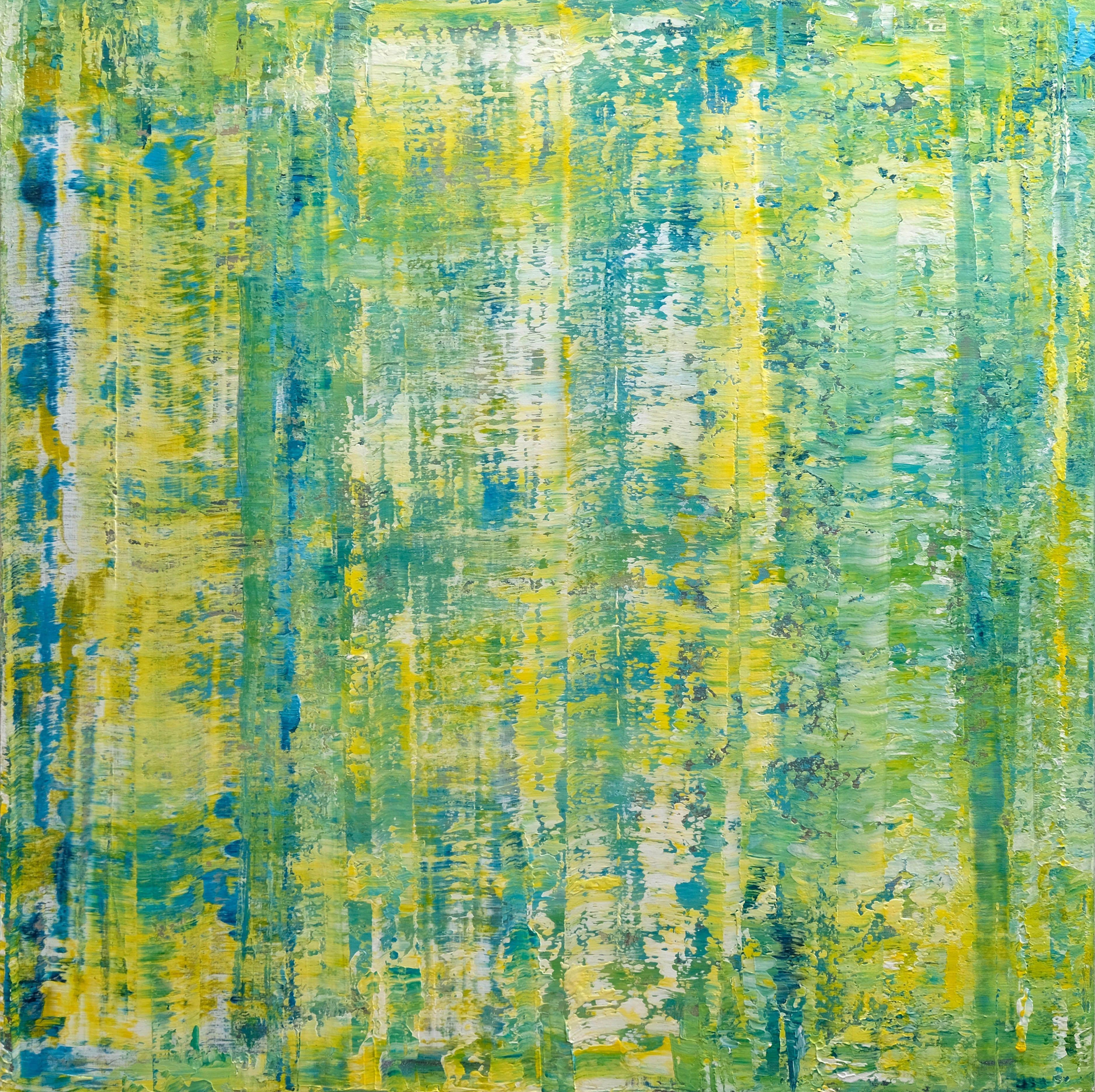 Abstract Painting Behshad Arjomandi - Composition abstraite verte II, peinture, acrylique sur toile