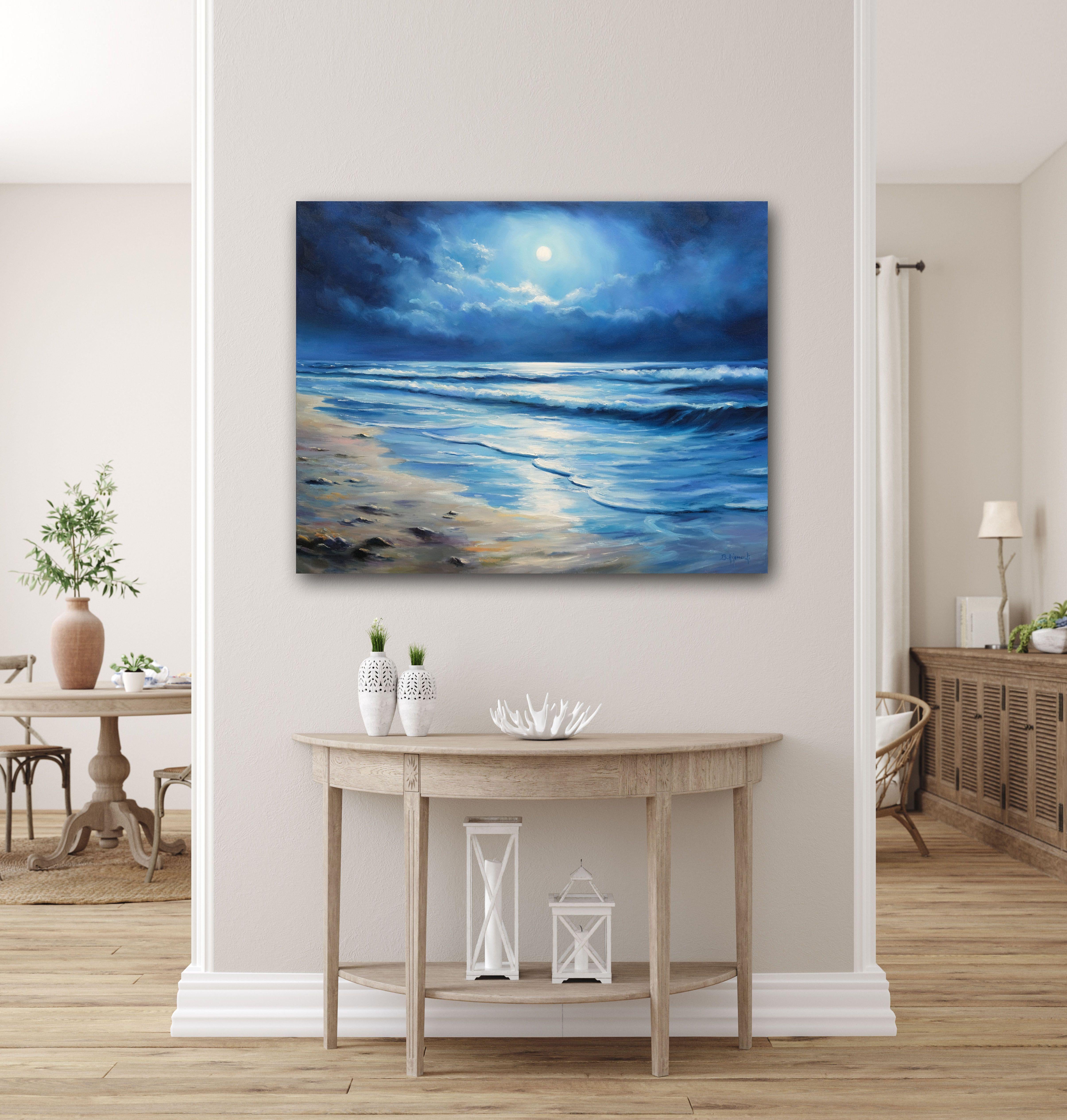Paisaje marino a la luz de la luna, Pintura, Óleo sobre lienzo - Painting Realista de Behshad Arjomandi