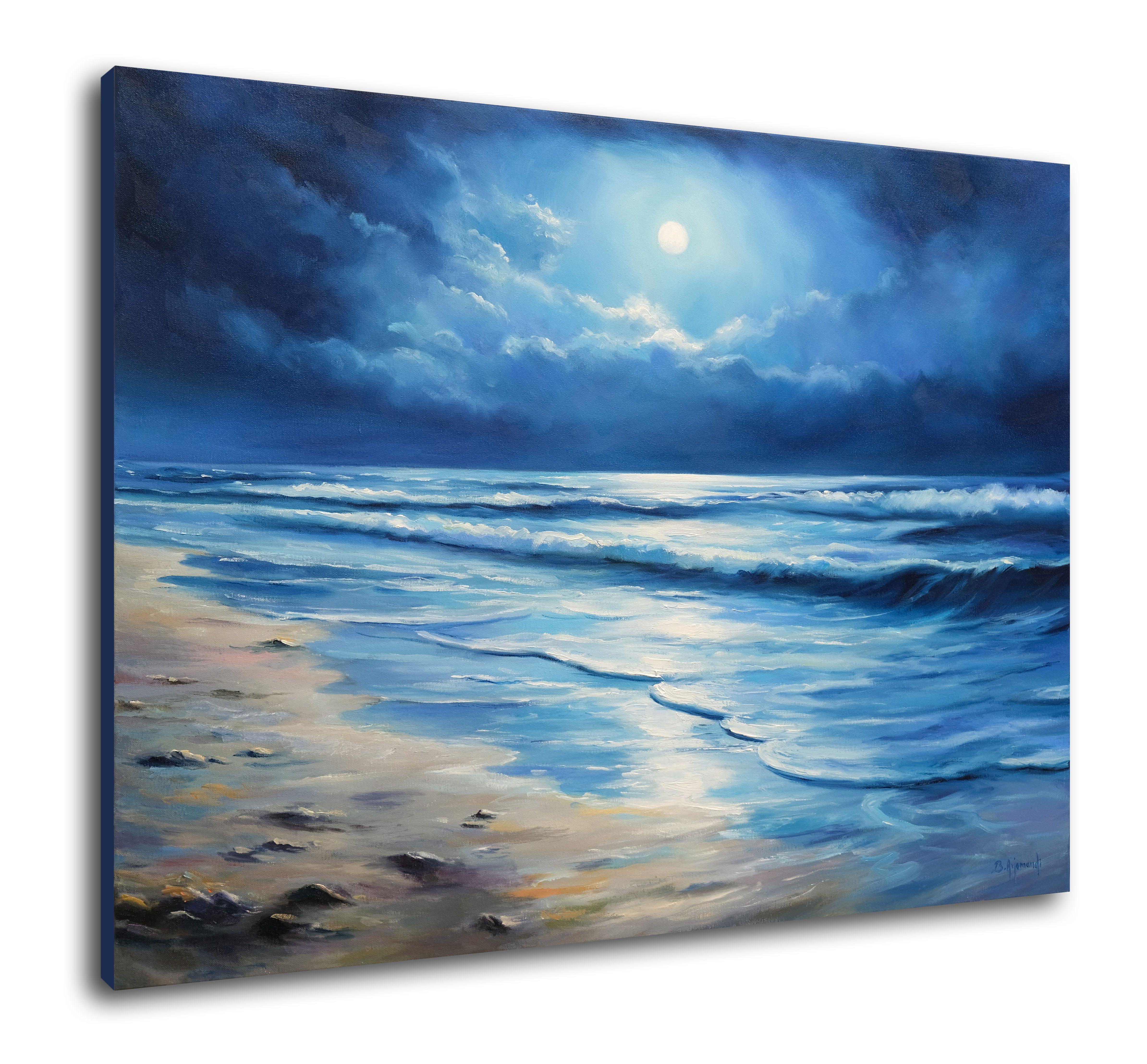 Paisaje marino a la luz de la luna, Pintura, Óleo sobre lienzo en venta 2