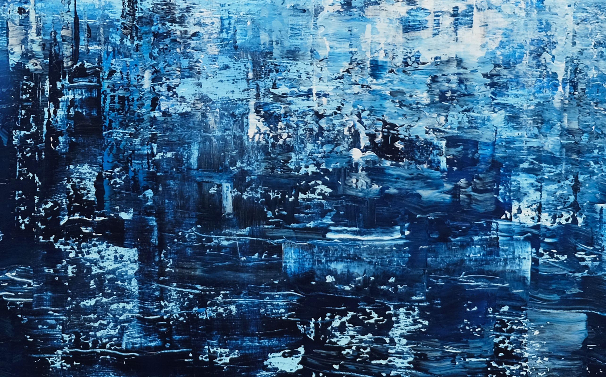 Sinfonía oceánica, Pintura, Acrílico sobre lienzo - Abstract Painting Azul de Behshad Arjomandi