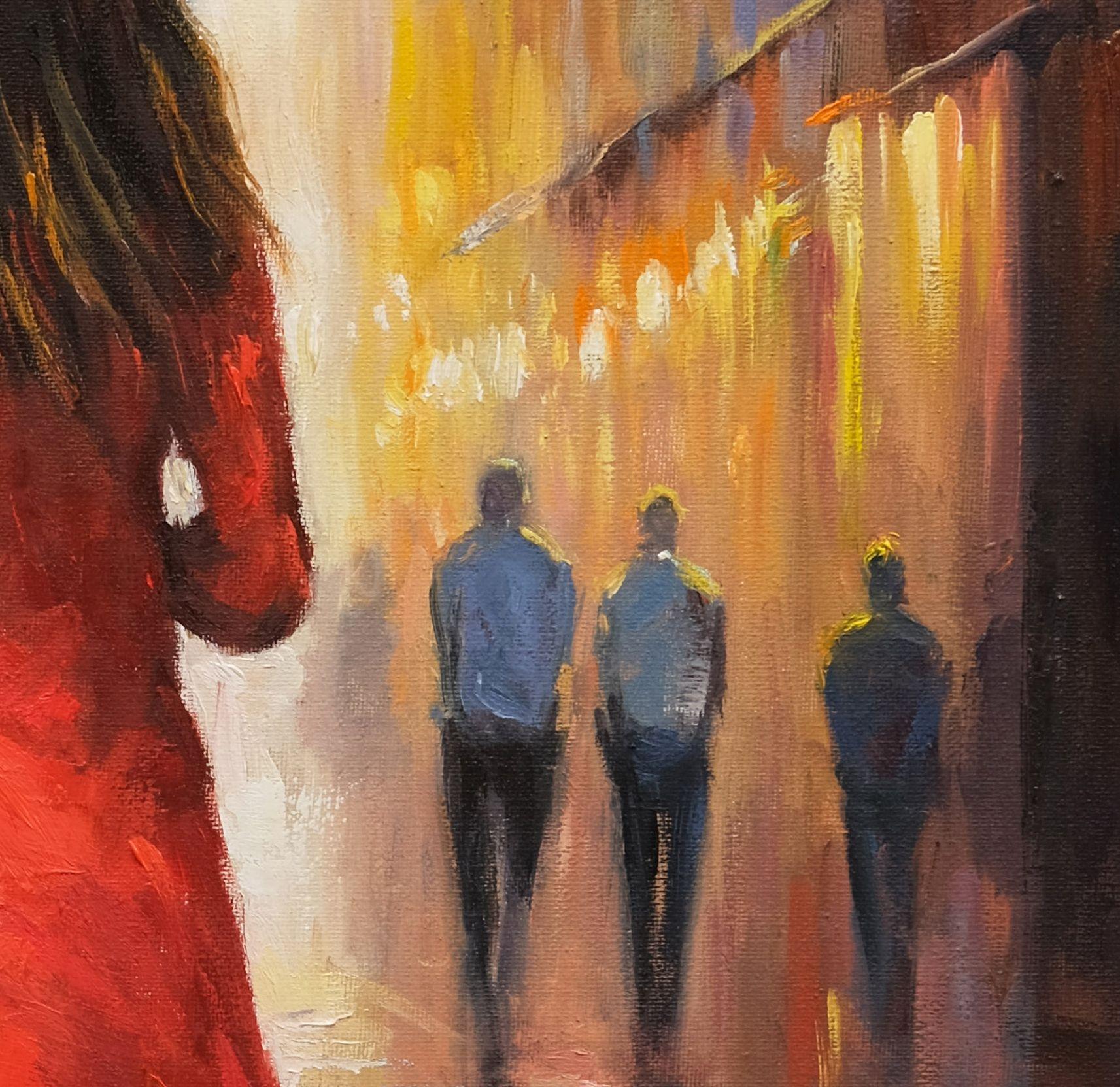 Original-Ölgemälde voller Dynamik, chromatischer Töne und Leidenschaft. Ein spannendes Gemälde, das die Atmosphäre eines Regentages einfängt.  Original handgemaltes Gemälde.  Das Kunstwerk ist auf der Vorderseite signiert und enthält ein