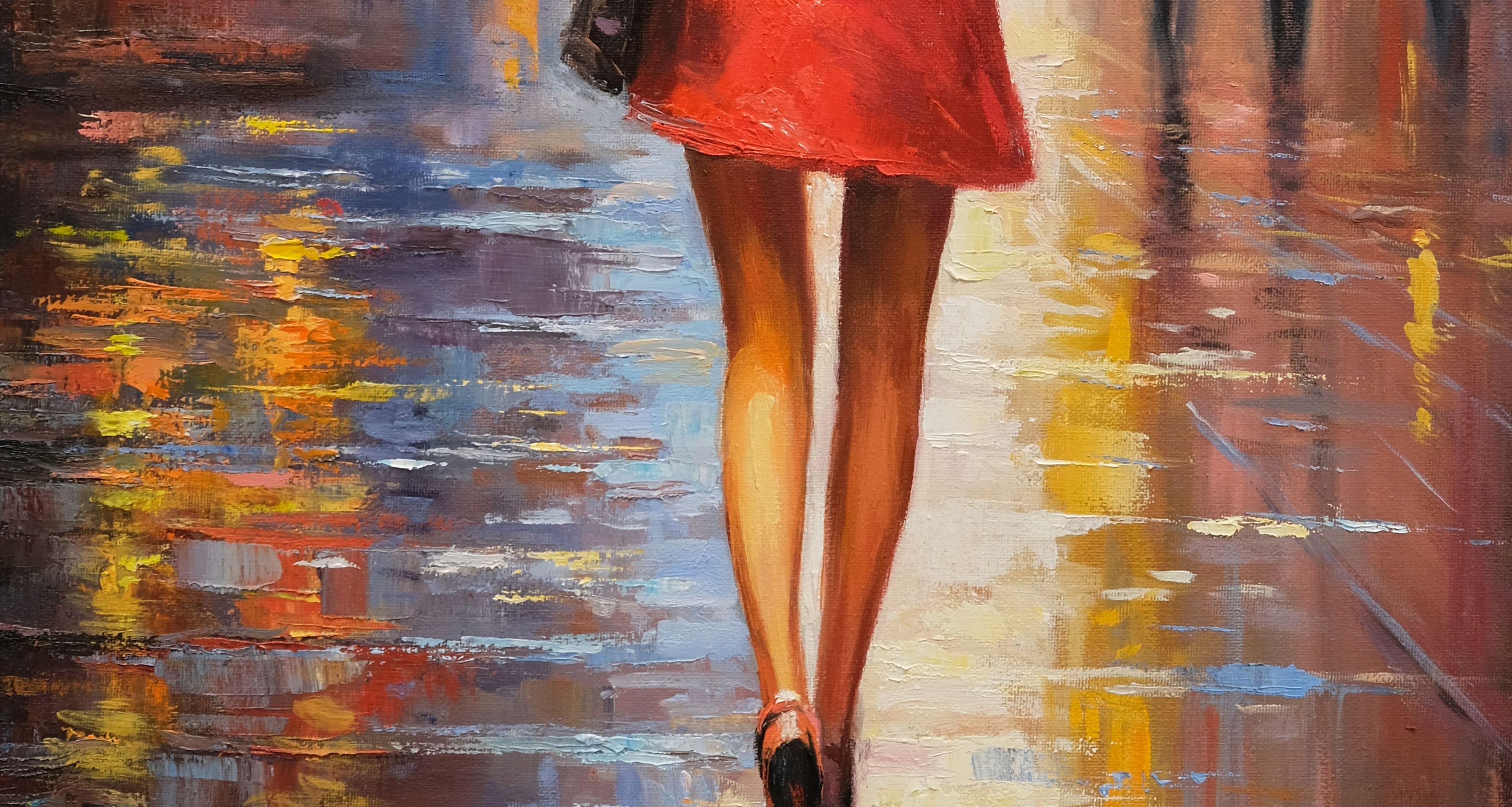 Rainy Day At City, Gemälde, Öl auf Leinwand im Angebot 1