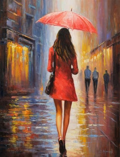 Rainy Day At City, Painting, Oil on Canvas